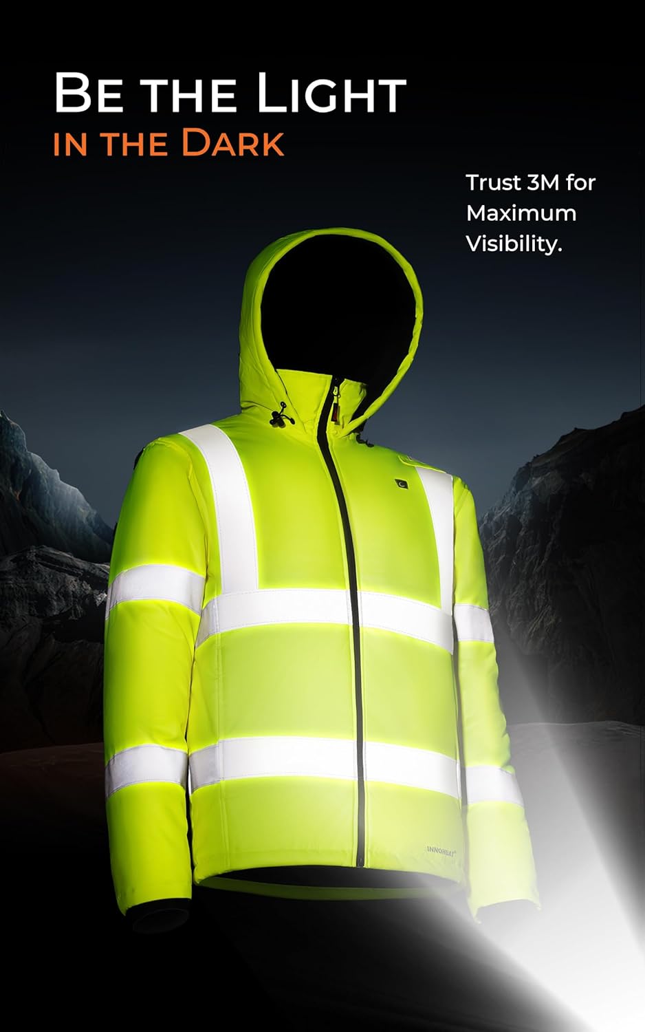 Heated Safety Jacket for Men with Battery, Class 3 Hi-Vis Waterproof Safety Coat with 3M Reflective Tape, Winter Safety Jackets, Heated High Vis