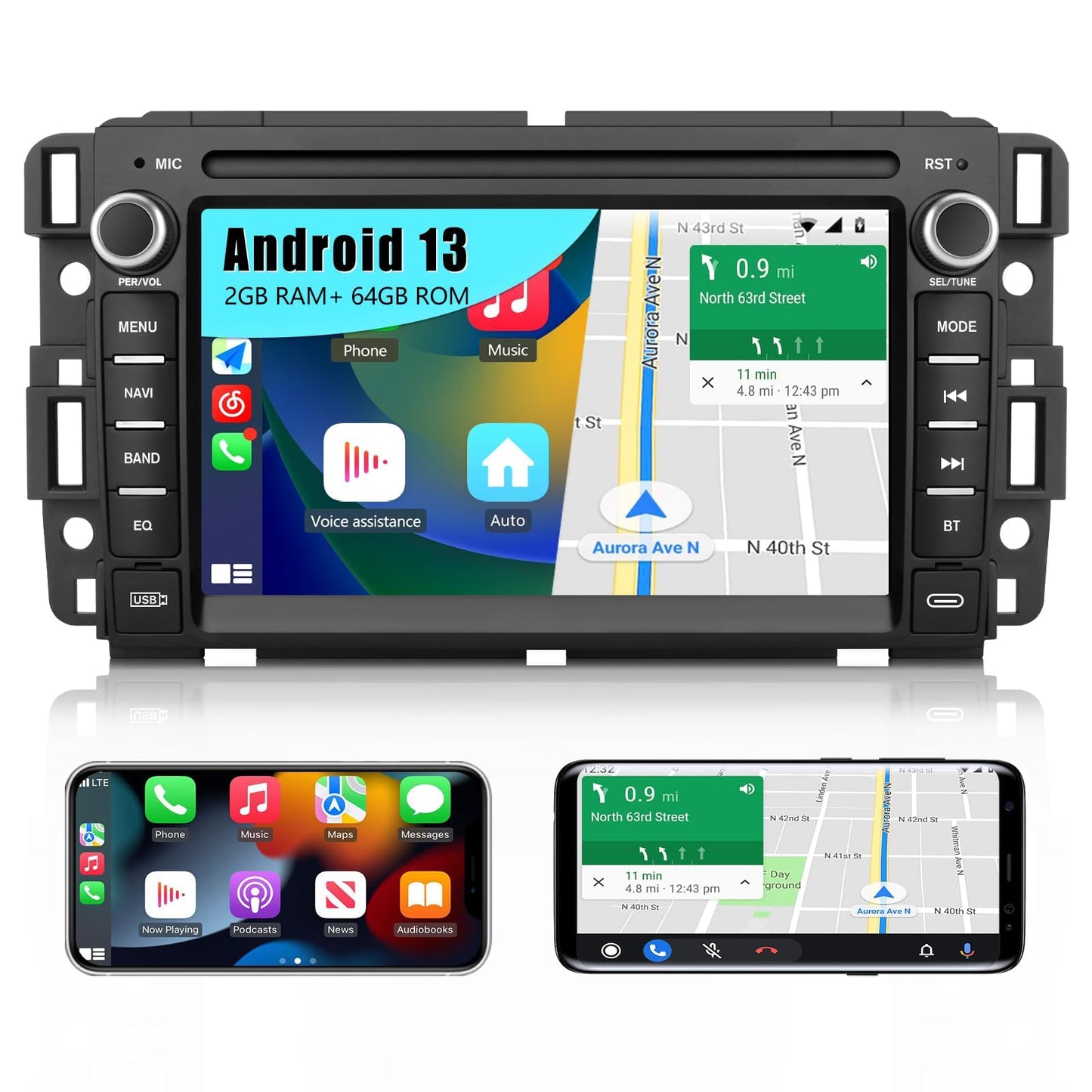 AWESAFE【2+64GB】 Android Car Stereo for Chevy Silverado GMC Sierra Yukon 2007-2013, 7 INCH Touch Screen Silverado Radio Replacement with GPS Navigation CarPlay Android Auto Multimedia Video Player