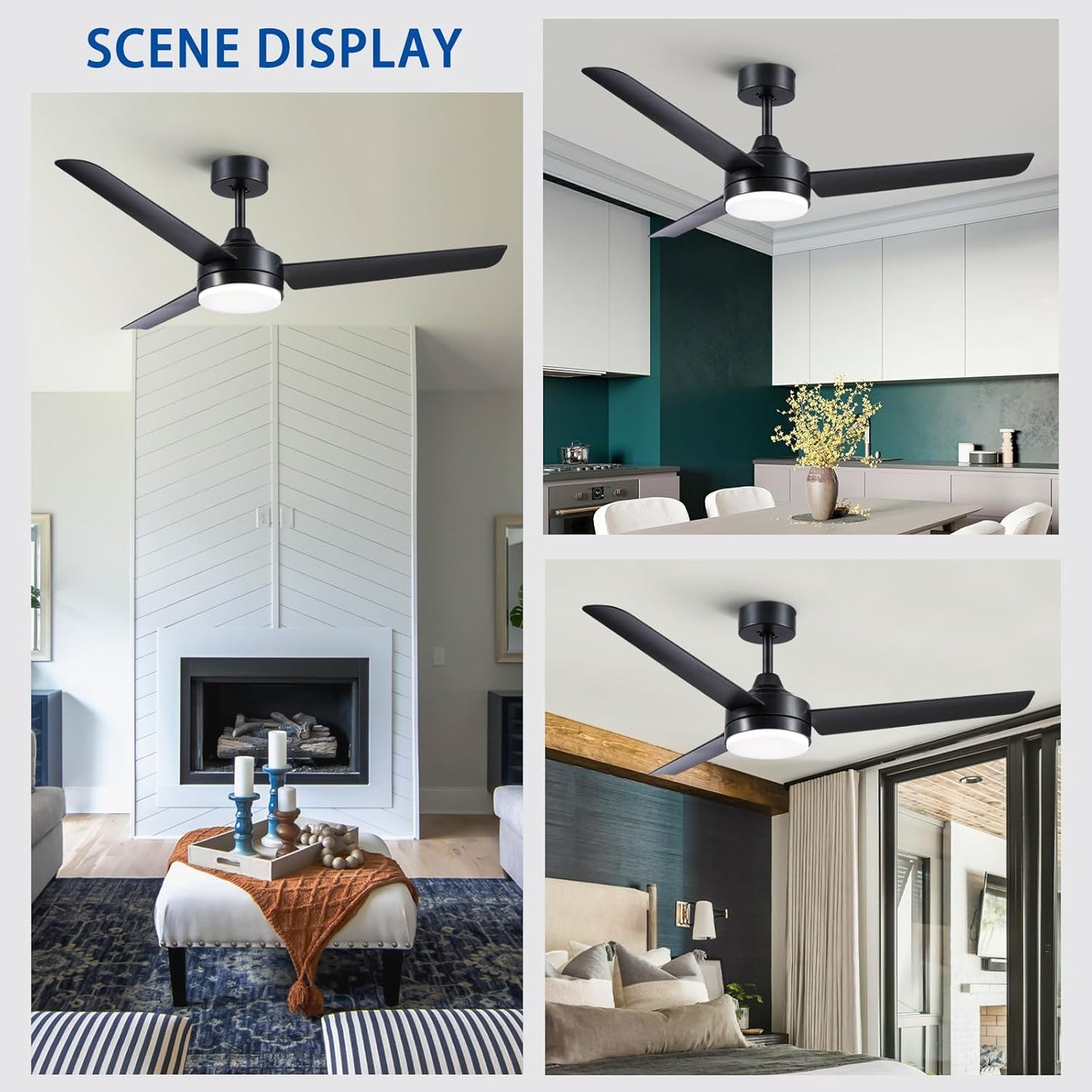 Black Ceiling Fans with Lights and Remote Control, Modern 52 Inch Ceiling Fans with Lights and 6-Speed Modes -Adjustable Dimming - DC Motor