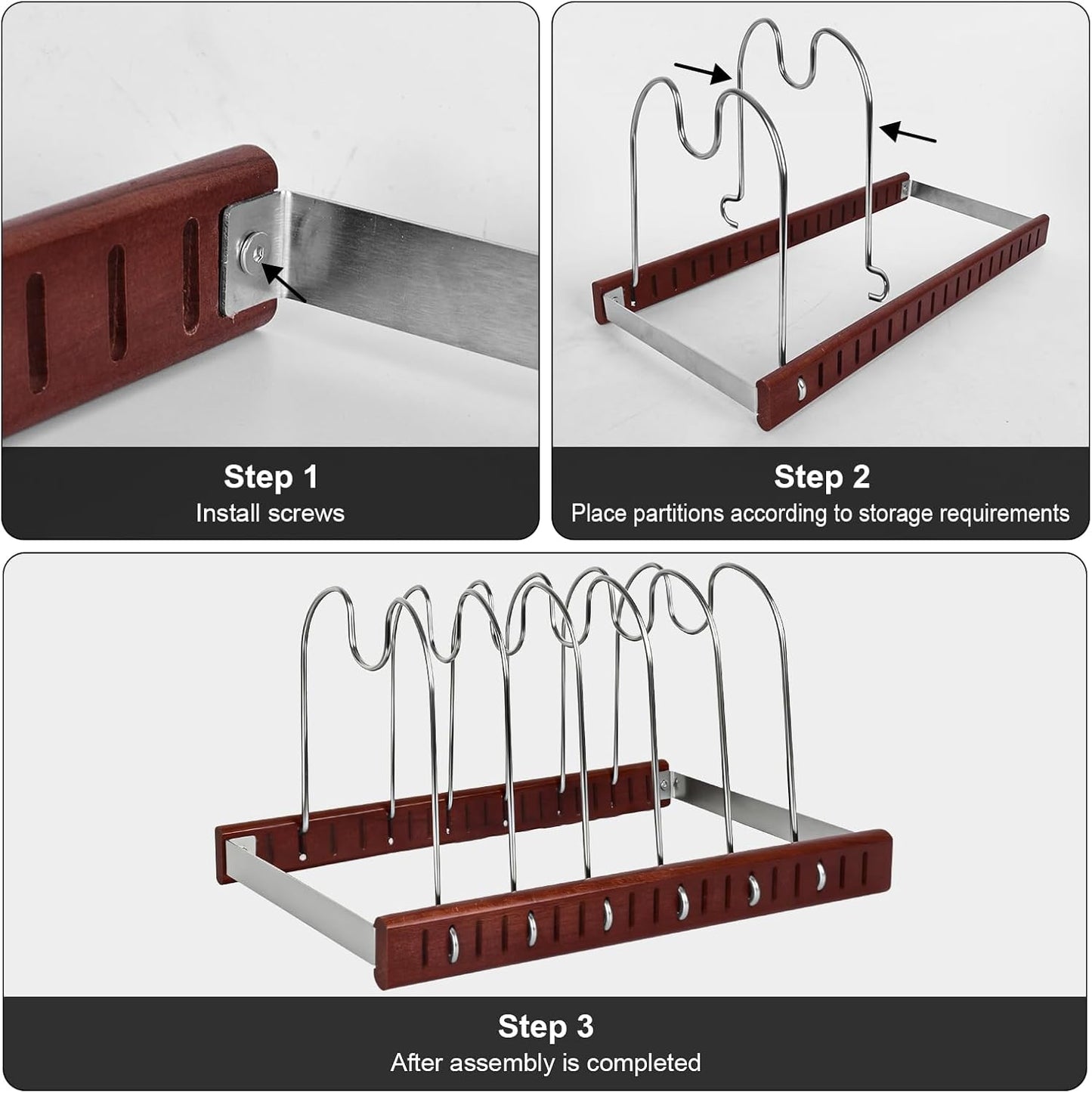 Kitchen Cabinet Organizer - Space-Saving Cutting Board Holder W Oak Base & Self-Adaptive Flexible Design for Tray, Baking Sheet, Cutting Board, Cookware, Skillets - Pot Lid & Pan Organizer Storage