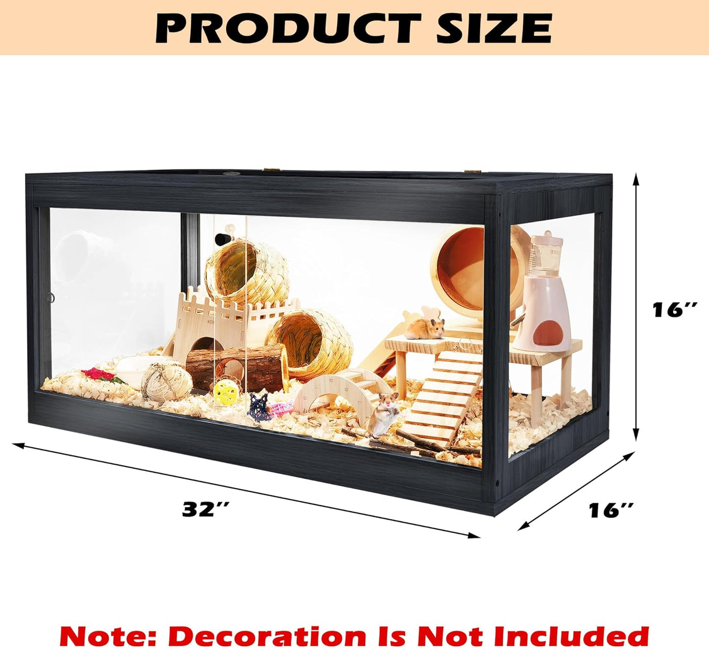 Prolee Hamster Cage Wooden 32 Inch Mice and Rat Habitat Openable Top with Acrylic Sheets Solid Built with Lock Design, Bl