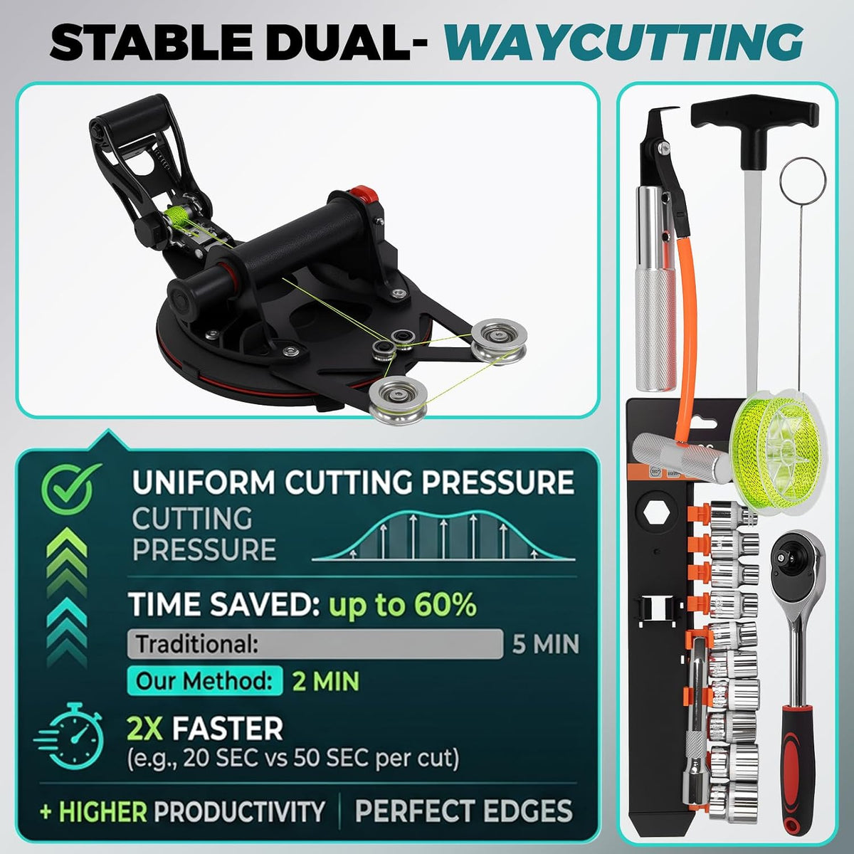 Windshield Removal Tool Kit, Auto Glass Removal Kit with Dual Direction Cutting System,Glass Cutting Tools & Threader,Auto-Lock Wire,8 Inch Suction Cup,High Strength Steel for Cars,Trucks SUVs (Black)