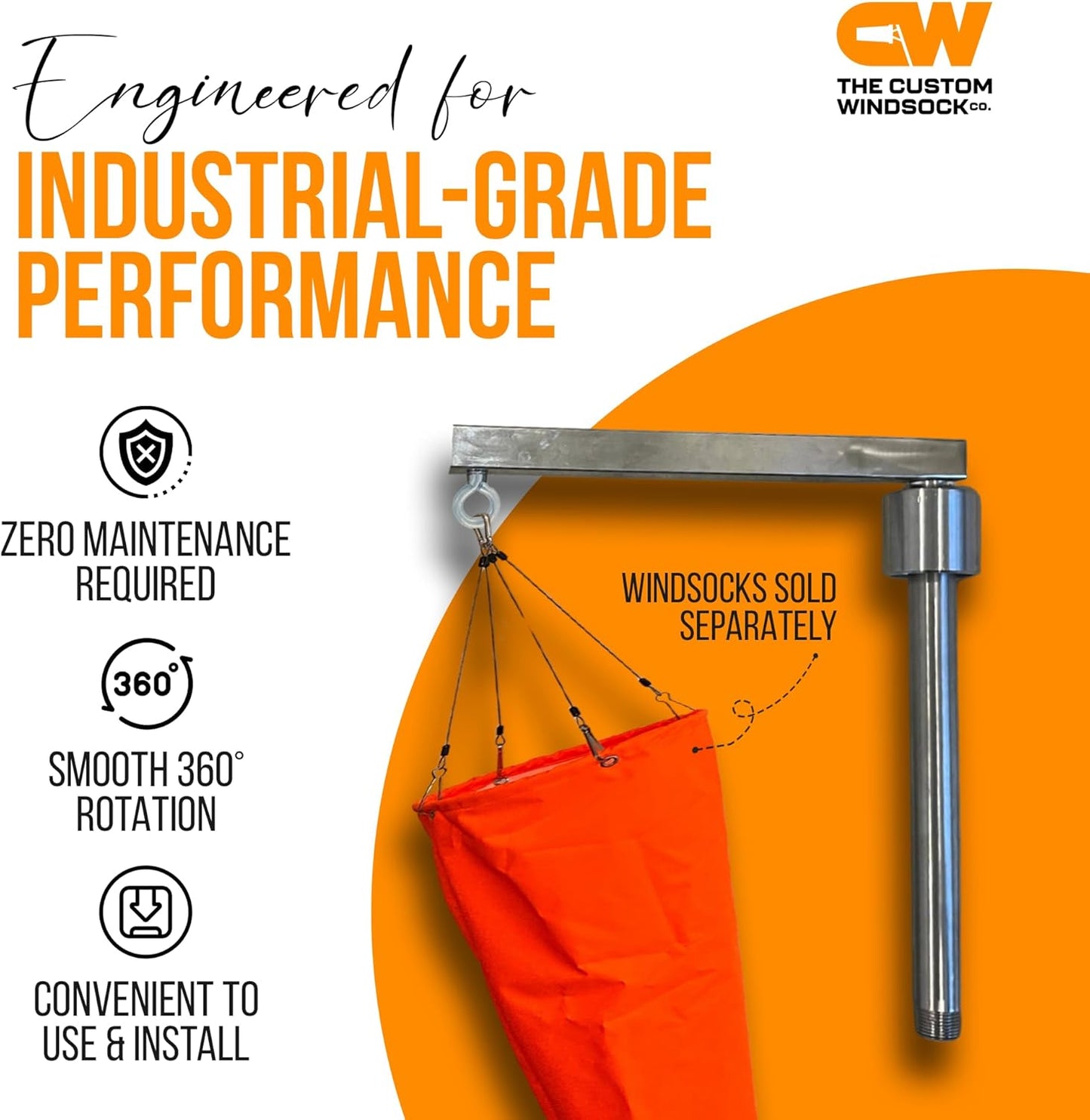 Heavy-Duty Windsock Pivot Arm – 304 Stainless Steel Build with 3/4" NPT Male Threading | Smooth 360° Rotation | Dual Ball Bearings | Threaded Mount for Accurate Wind Direction & Industrial Use