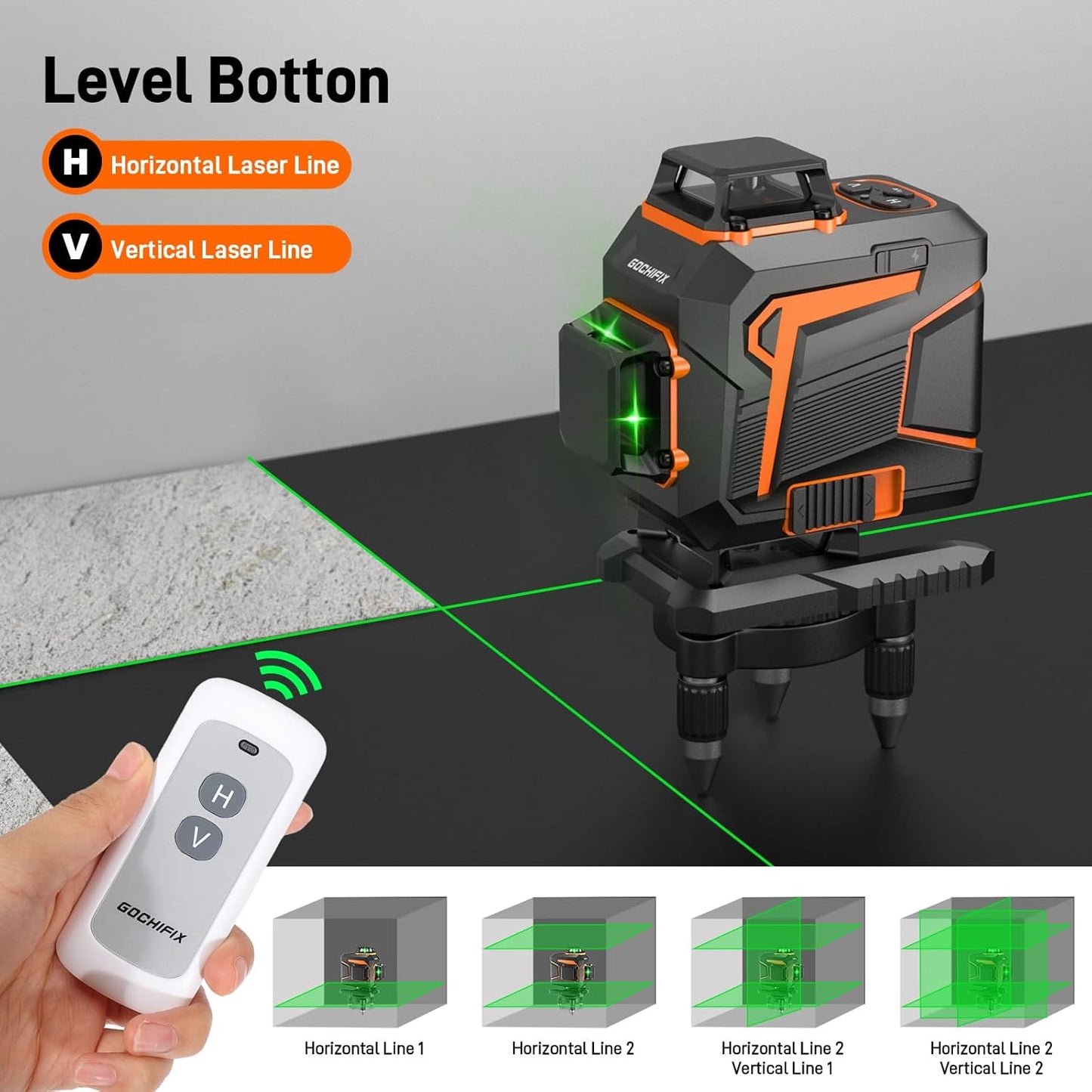 Laser Level GOCHIFIX 16 Lines 4D Laser Level Self Leveling 4x360 Green Laser Level Horizontal Vertical Laser Tool for Wall Sharp 520 Laser Tube 5.2Ah