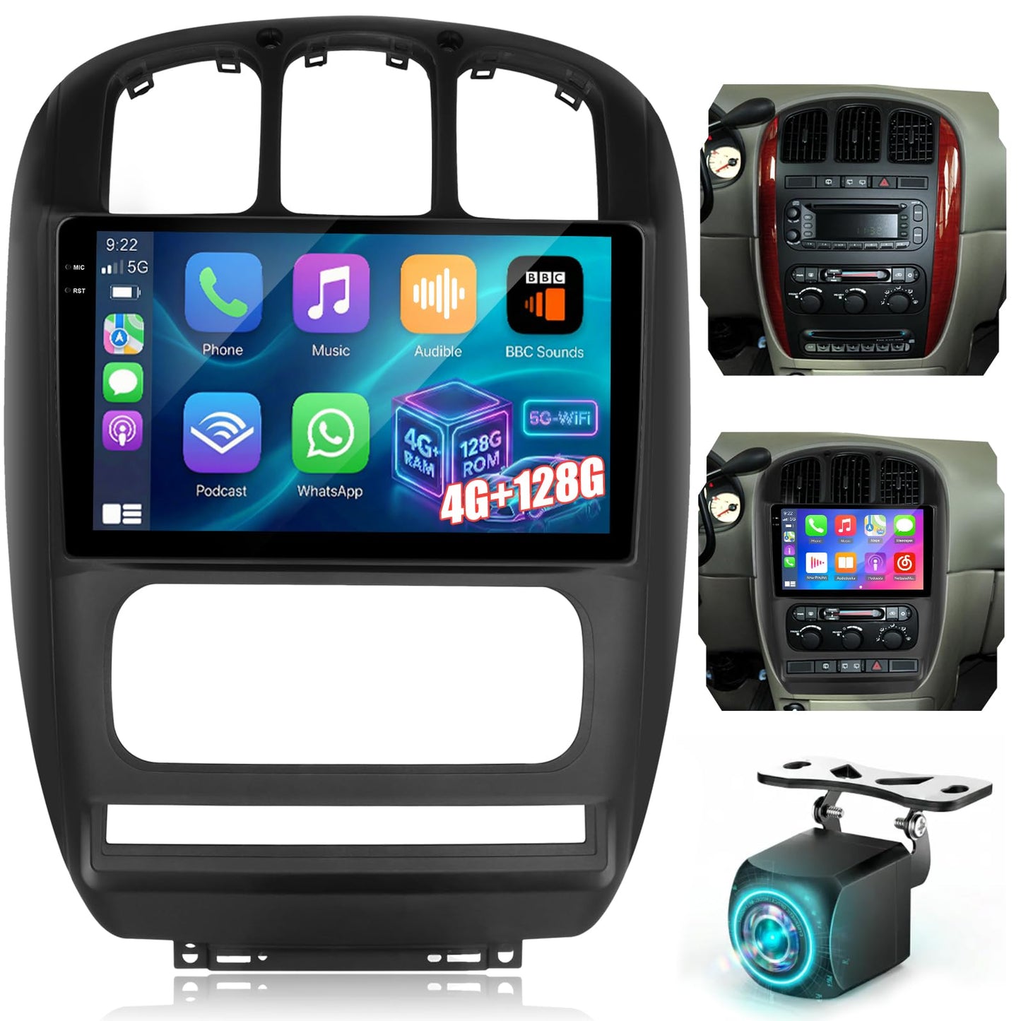 4GB+64GB Android Car Stereo for Chrysler Town & Country and Dodge Grand Caravan 2000-2007 with Wireless CarPlay & Android Auto, GPS, WiFi, Backup Camera, Plug & Play Radio 64.0 GB