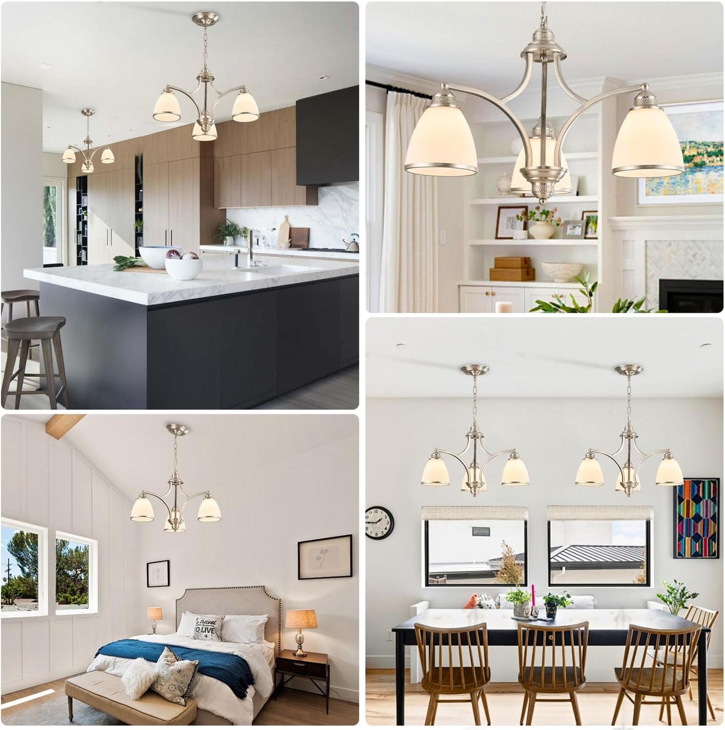 Brushed Nickel 3-Light Kitchen Island Light Fixture with Milk White Frosted Glass Shade for Dining Room Adjustable Height Silver Ceiling Hanging Light for Kitchen,Entry,Dining Table,Foyer silver-a small