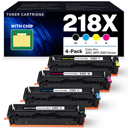 218X Toner Cartridges 4-Pack High Yield (with Chip) Compatible Replacement for HP Color Pro MFP 3301SDW 3301CDW 3301FDW 3201DW Printer 3301 3201 Series | W2180X W2181X W2182X W2183X