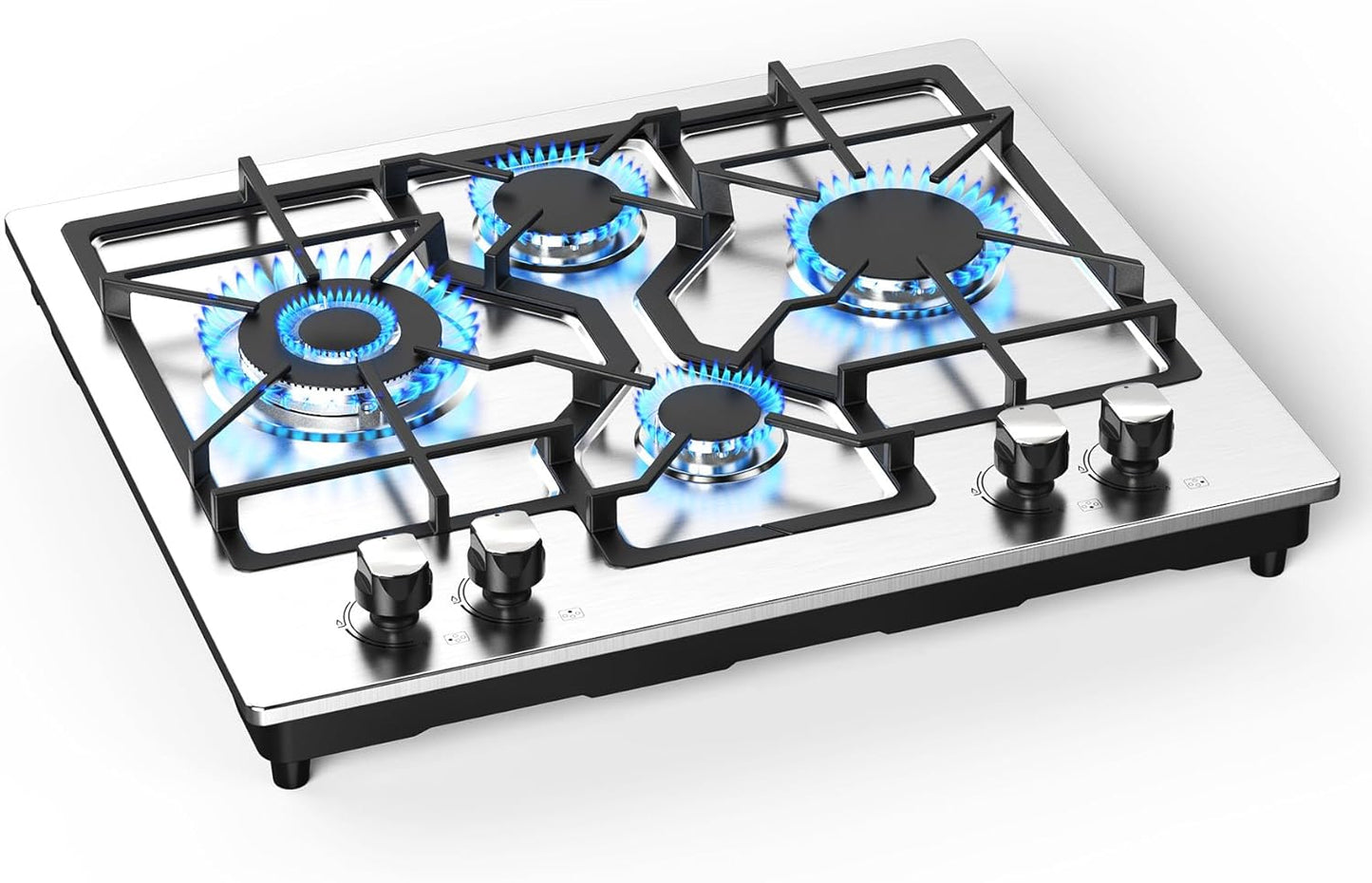 GIHETKUT Gas Cooktop 4 Burners, 23Inch Stainless Steel Gas Stove Top, Built-in Gas Propane Cooktops with Thermocouple Protection, NG/LPG Convertible,