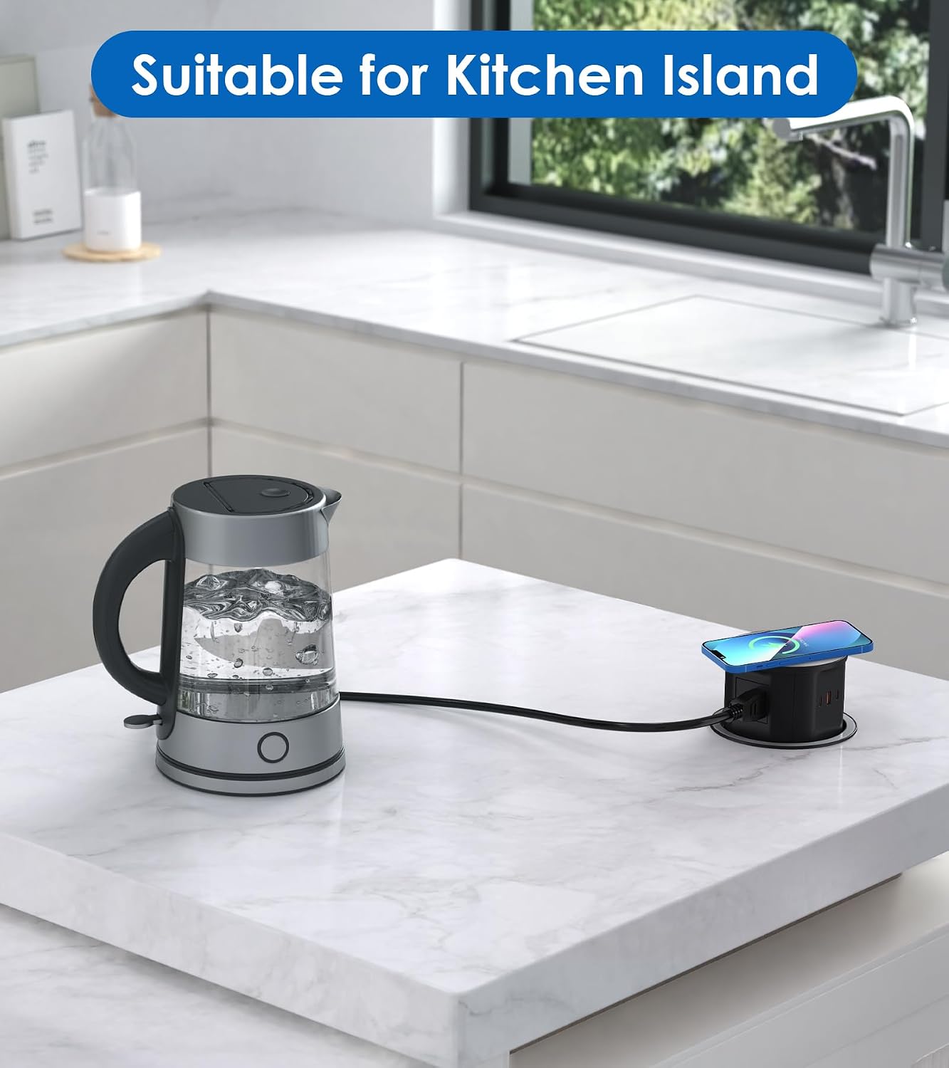 ANNQUAN 4.75" Pop Up Outlet with 65W USB-C,15W Wireless Charger,4 Outlets,3 USB Ports,Pop Up Countertop Receptacle Outlet for Home Office Kitchen Black 12 Amp(Standard)