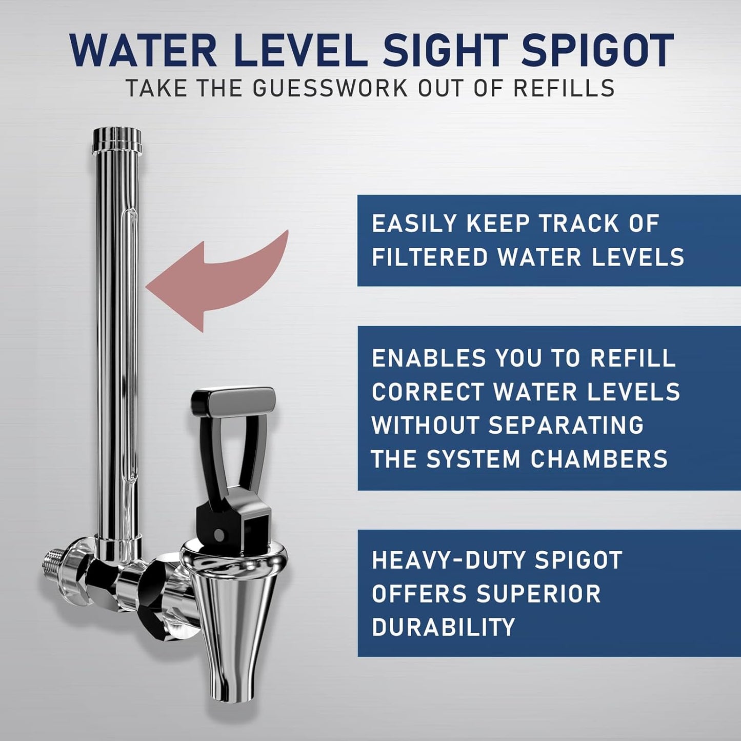 USWF Gravity Fed Water Filter - 2.25 Gal. Stainless Steel w/ 2 Carbon Filters, 2 Fluoride Filters, Portable Countertop Filtration System, Metal Sight