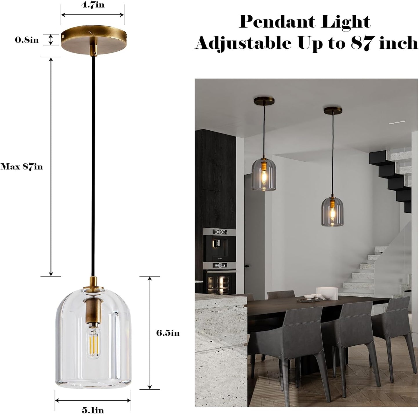 Gold Pendant Light Fixtures with K9 Crystal,Modern Island Pendant Lights for Kitchen,Adjustable Hanging Gold Crystal Pendant Ligh