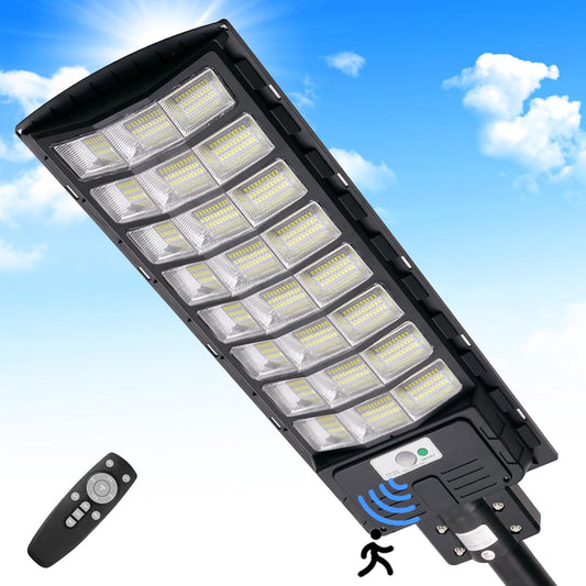 papasbox Solar Street Light 1000W - 6500K LED Solar Power Street Lights with Panel 99000LM Dusk to Dawn Outdoor Flood Lighting Waterproof IP65