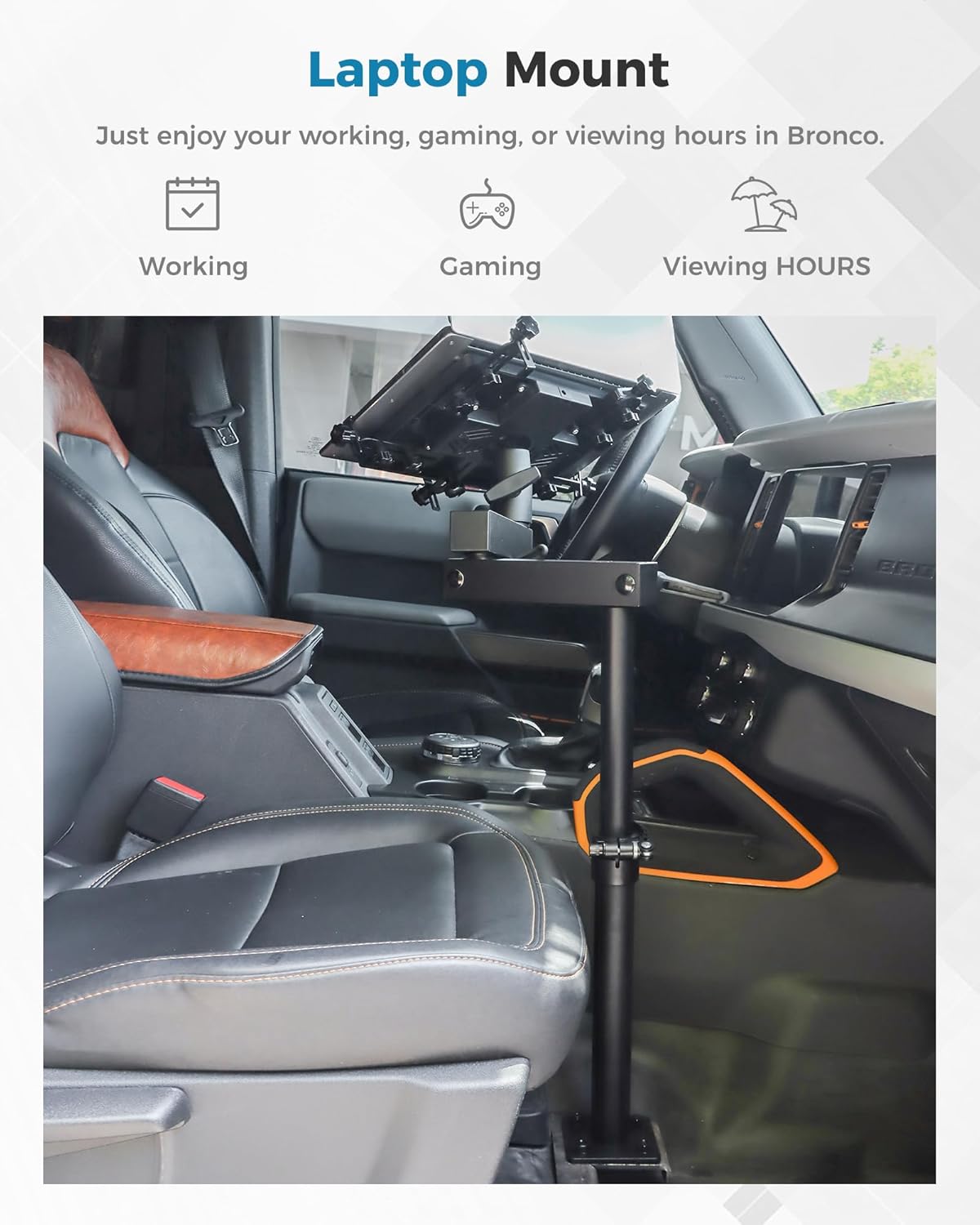 Laptop Mount for Commercial and Personal Use Vehicles fit for Ford Bronco Front Passenger Seat