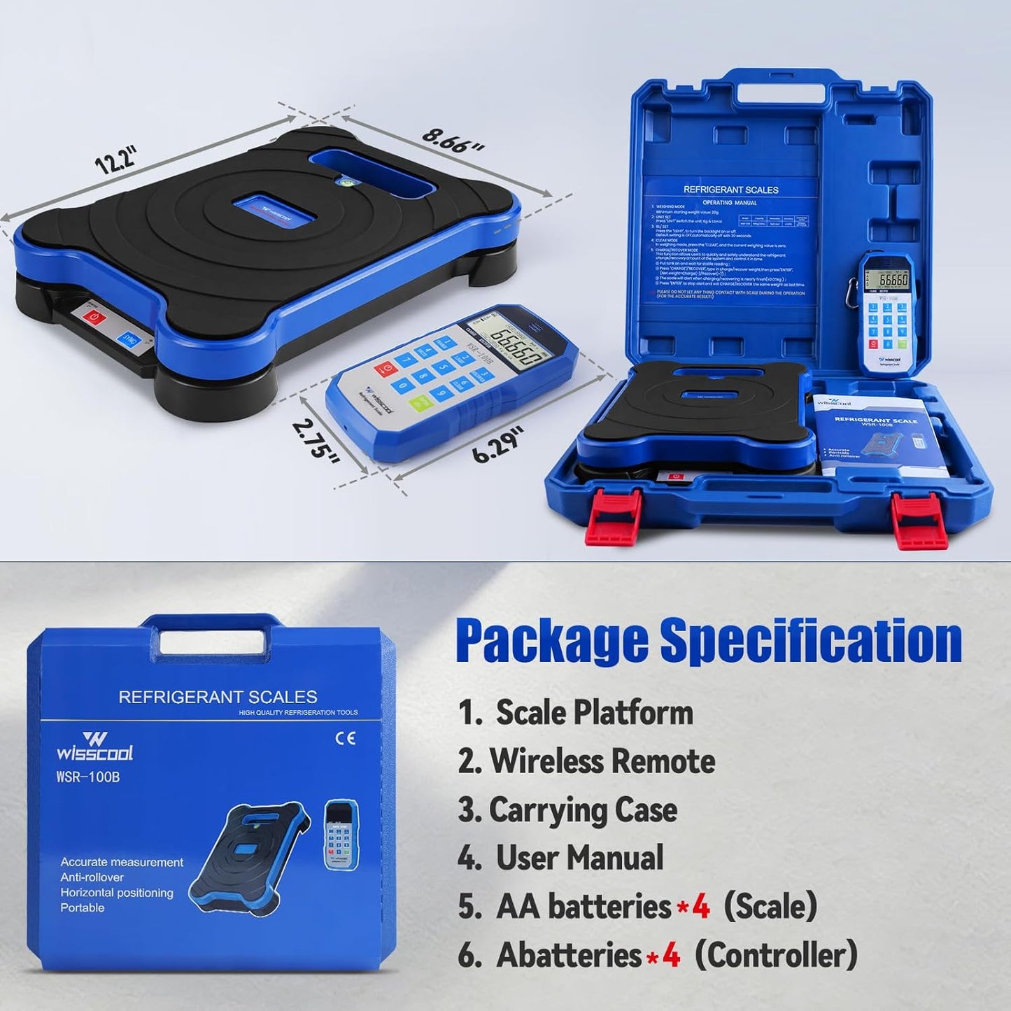 Wireless Refrigerant Scale 220 lbs for HVAC, Digital Freon Charging Scale with Remote Control, High Accuracy HVAC AC Scale for Automotive, Residential & Commercial Refrigeration Recovery