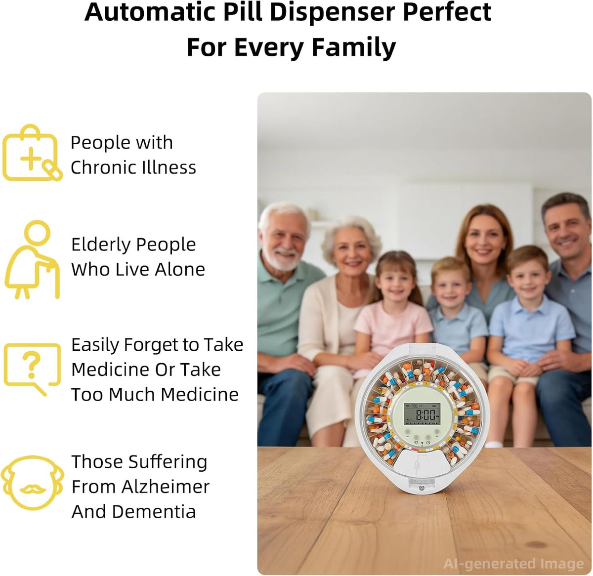 28-Day Bluetooth Automatic Pill Dispenser with App Alert for Caregivers