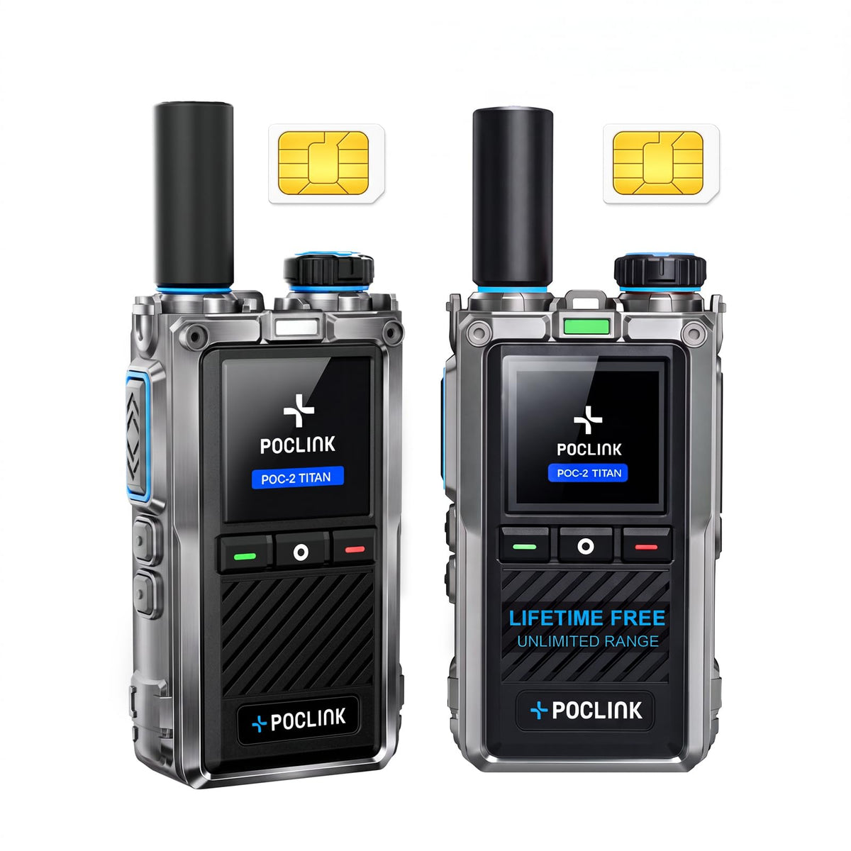 Lifetime Free Global Walkie Talkies Long Range Two Way Raios, Rugged & Shockproof POC Radios with Noise Reduction, Poclink POC-2 Titan-(2 Pack) Unlimited Range PTT 4G LTE Radios for Family, Logistics 2Pack