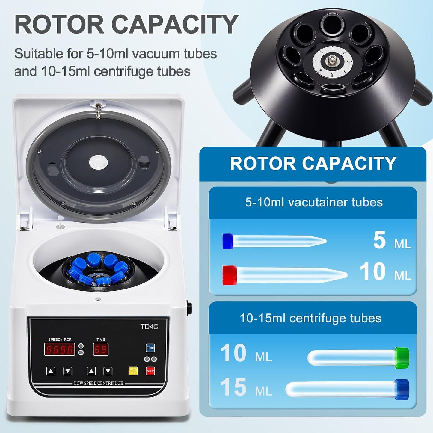 PRP Benchtop Lab Centrifuge Machine, 100-4000 RPM, 8 x 15 mL, 1-99 Min