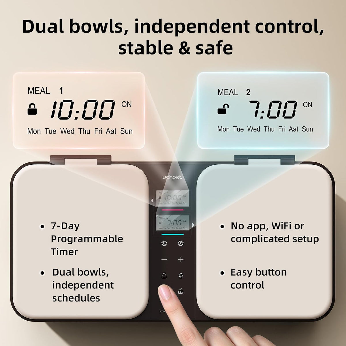 uahpet Cat Wet Food Automatic Feeder with Semiconductor Cooling & Pre-Heating, Programmable Timed Wet Food Dispenser for Cats, Stainless Steel Tray, Quiet, for 1-2 Cats Daily Use & Short Trips