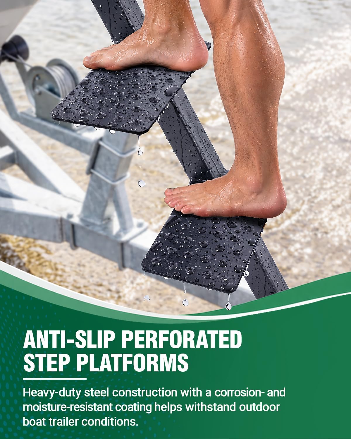 Boat Trailer Steps with Handrail, 4-Step Side Mount Boat Step