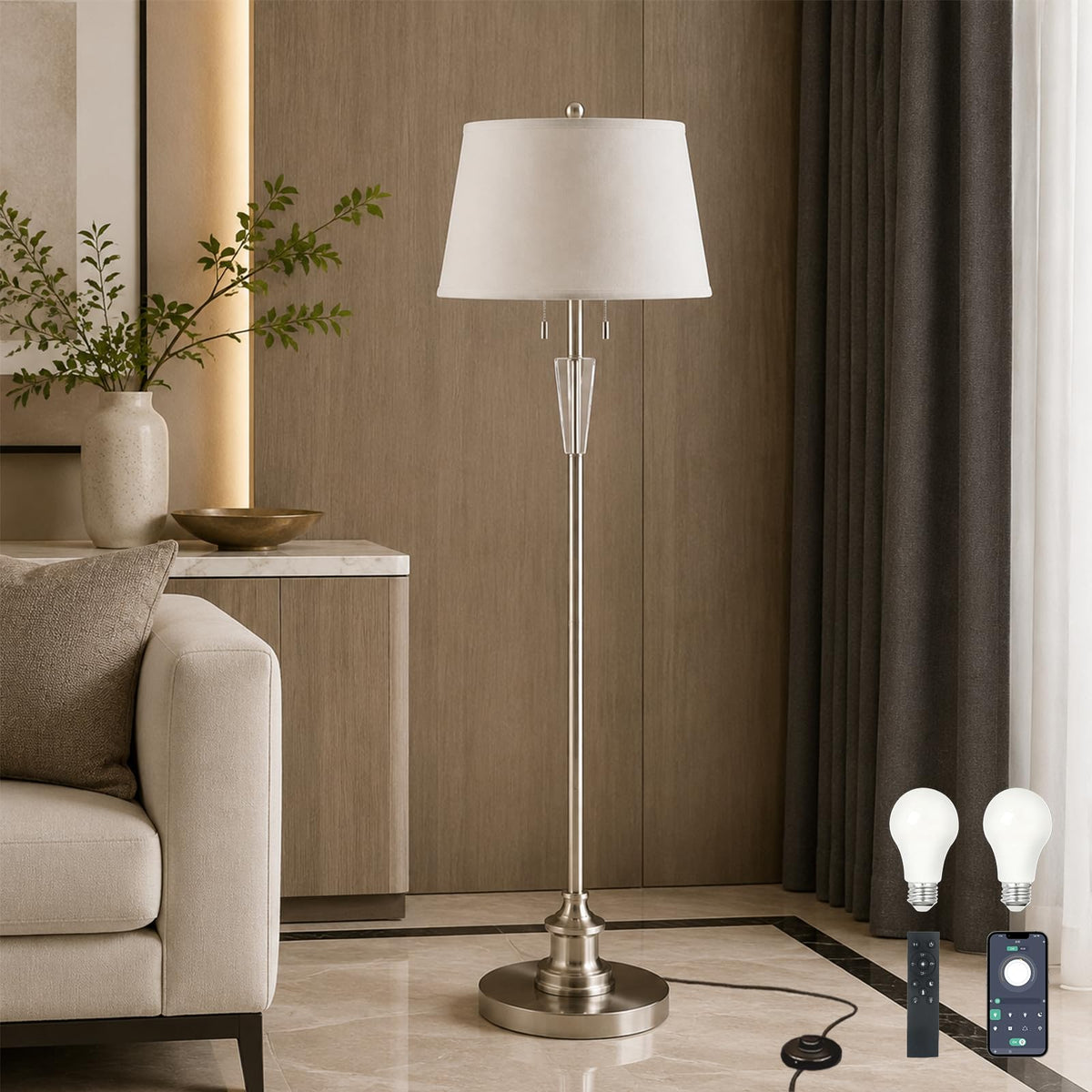 58’’ Dimmable Living Room Floor Lamp with Remote Control(Bulbs Included)