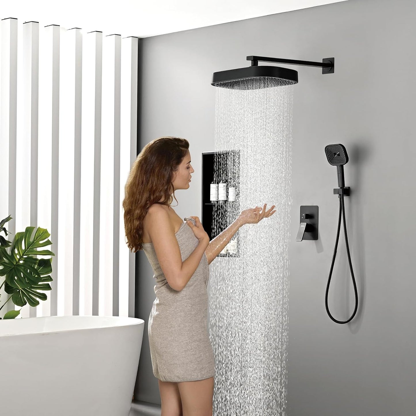 Rainfall Shower System, 12 Inch Shower Faucet Set With Rain Shower Head and Handheld Spray Combo,Luxury Wall Mounted