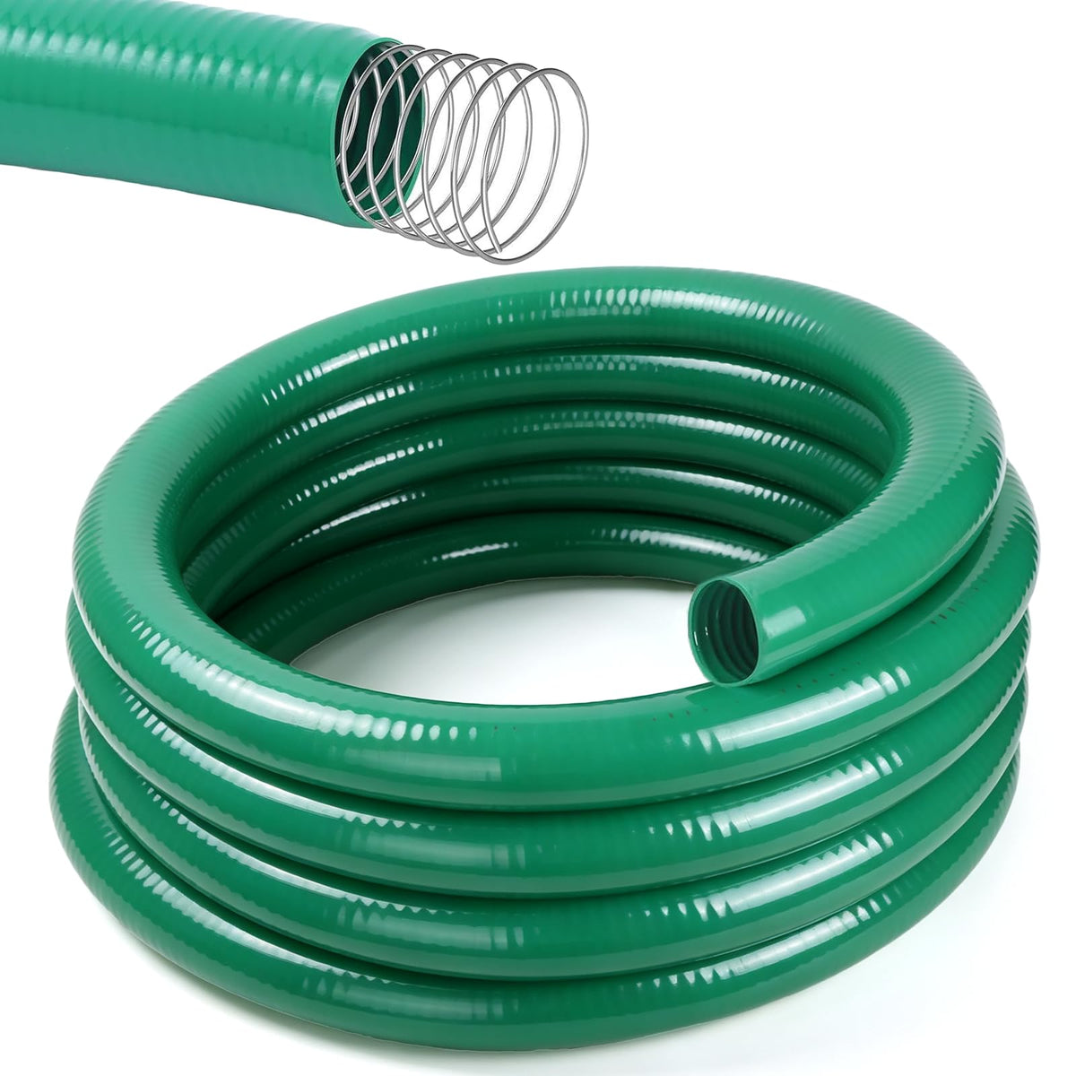 2 in x 25 ft PVC Suction Hose, 90 PSI Water Pump Hose for Water Transfer