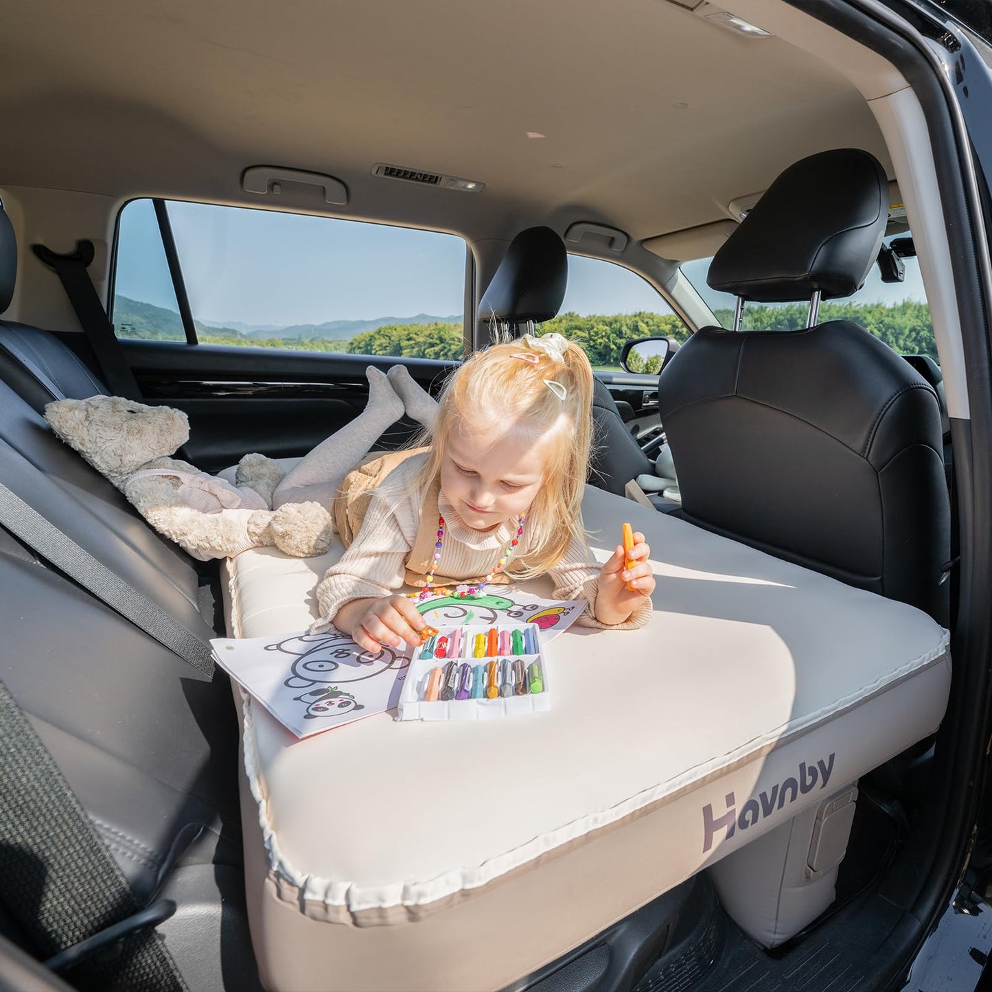 CozyPad Car Air Foam Mattress for Toyota Highlander Second Row, Custom Fit Inflatable Back Seat Bed with Built-in Pump, TPU Layer, Foam Cushion Support for Kids, Pets and Adults