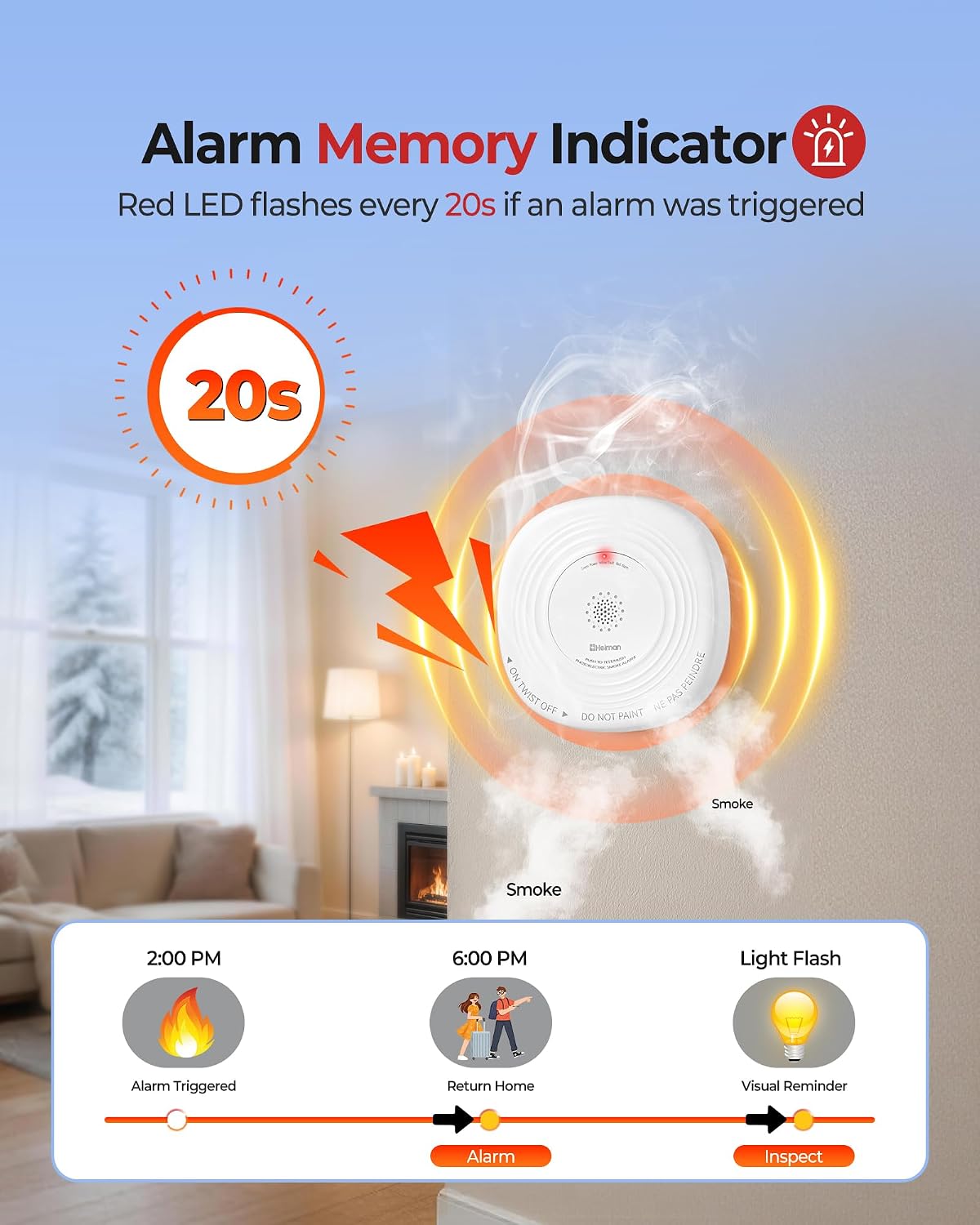 Heiman Smoke Detector 10-Year Sealed Battery Powered, UL 217 10th, 3-Pack | Photoelectric Smoke Alarm, LED Status Lights/85 dB Alarm/Test Silence Button, Fire Alarm for Home Hotel Rental Apartment