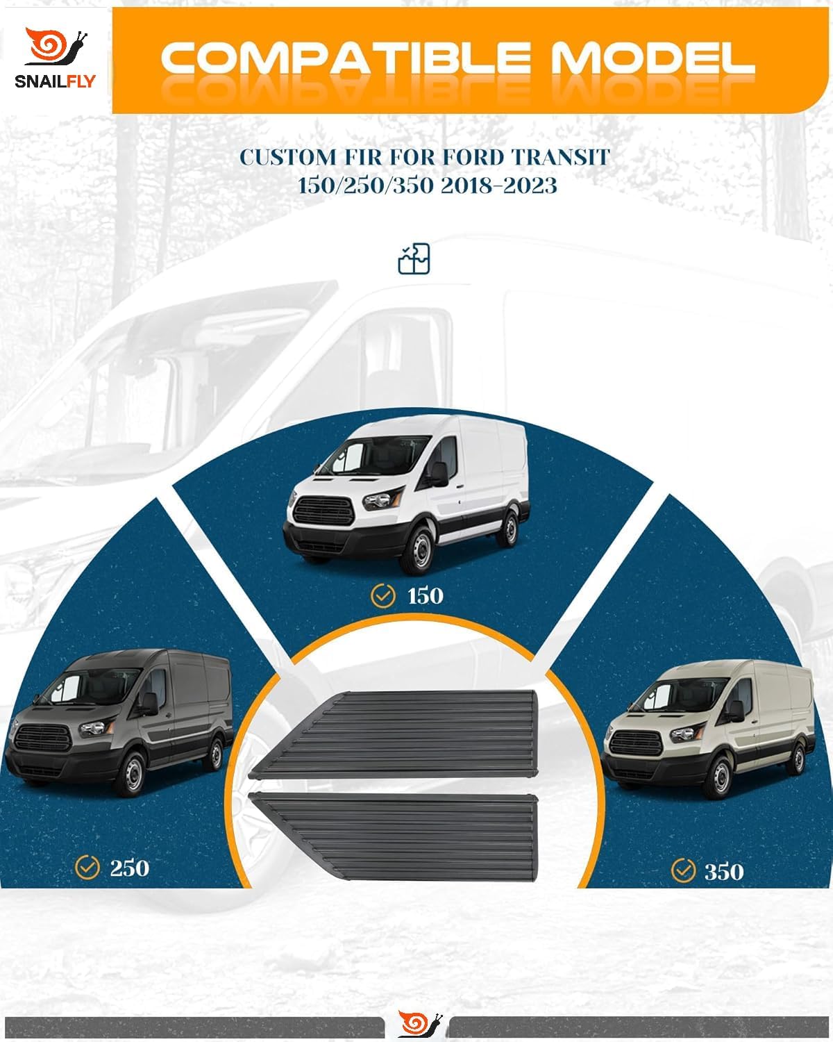 Aluminum Running Boards Fit for 2018-2023 Ford Transit Van 150 250 350 Side Steps