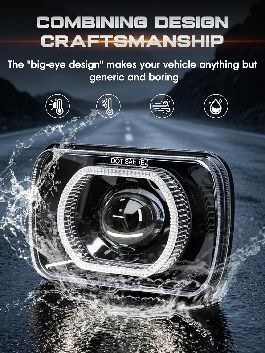 5x7 7x6 Led Headlights H6054 Anti-glare DRL Turn Signal Hi/Low Sealed Beam | "Big Eye" Projector Design w/ 4 Lighting Functions