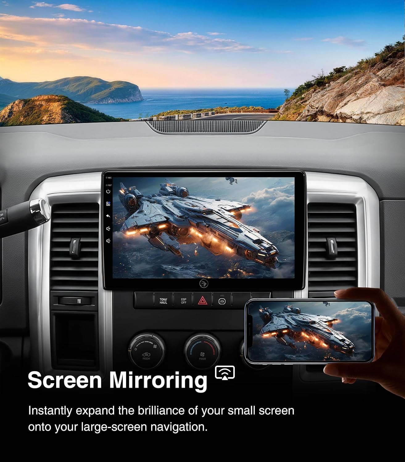 10 inch Touchscreen Car Stereo Radio for Dodge Ram 1500 2500 3500 2006-2012 Replacement Dash Kit w/Wired Wireless CarPlay Android Auto Navigation Linux Head Unit