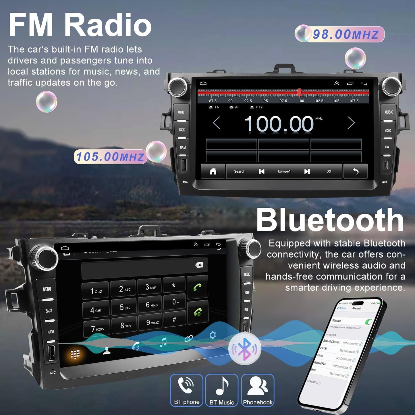 Upgrade Android Car Radio Stereo for Toyota Corolla 2009 2010 2011 2012 2013, 8 Inch Touch Screen Head Unit with Wireless Carplay Android Auto GPS Navigation FM Bluetooth 5G WiFi SWC HD Backup Camera