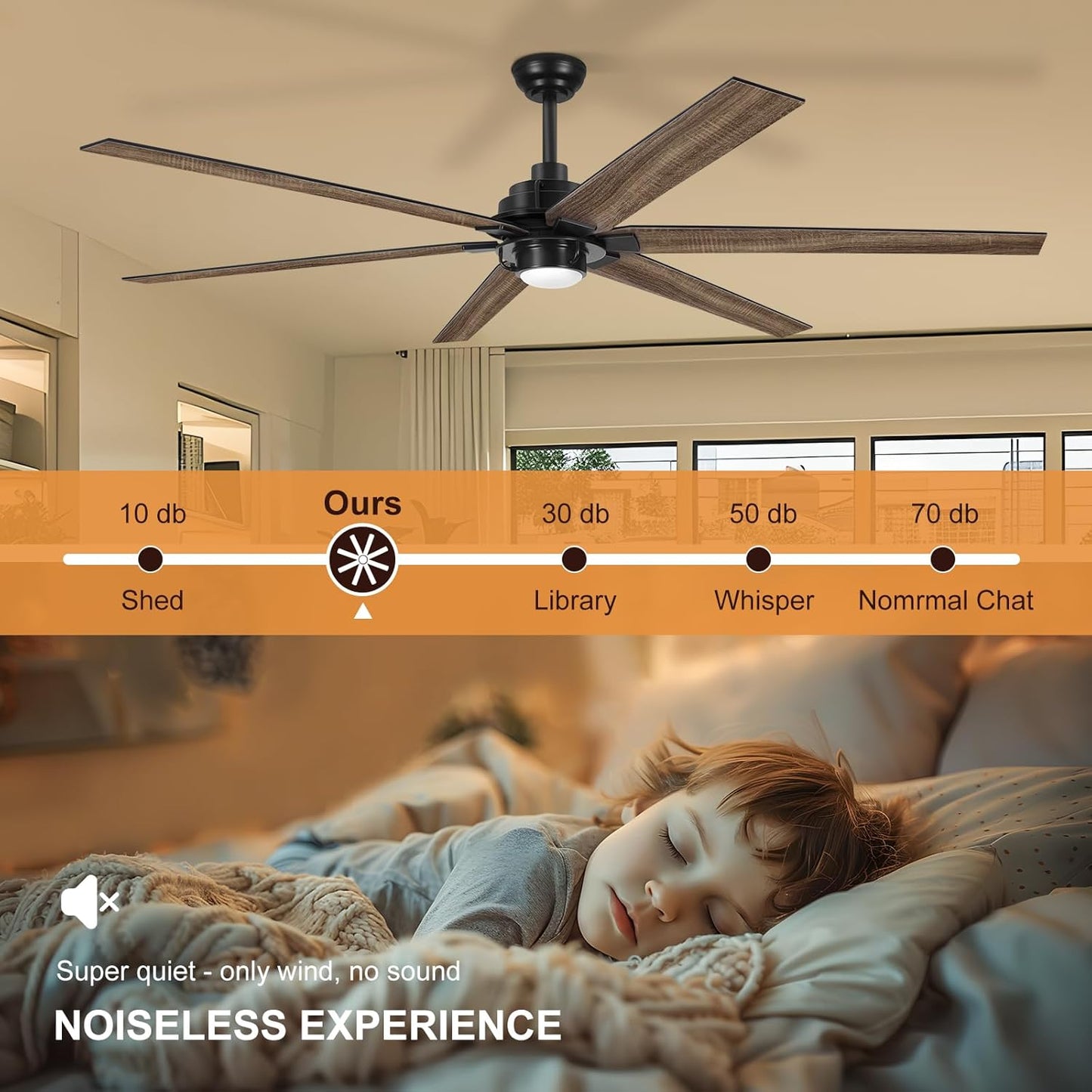 72-Inch Large Ceiling Fan with Lights and Remote, 6-Blade Silver Modern Design for Indoor/Outdoor Patio, Quiet DC Motor, 3 CCT Dimmable, 6 Speeds (72&