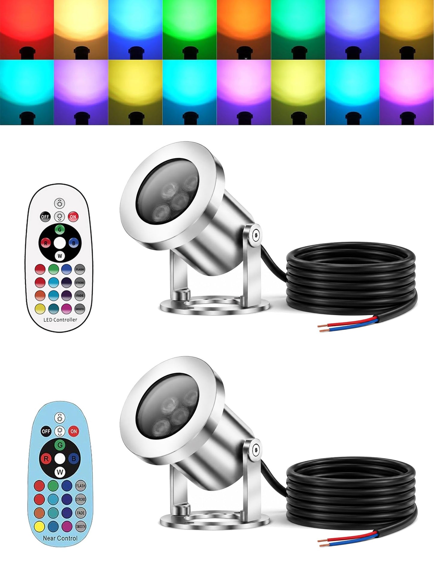 LED Pond Lights with Dual Remote Control, 6W SS316 Black RGB Underwater Fountain Light, IP68 Waterproof Submersible LED Lights for Pond Waterfall, Koi Fish Pond (2 Pack)