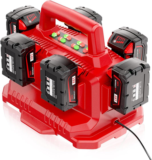 Simultaneously Charging | Rapid 6-Ports Replacement for Milwaukee M18 Battery Charger