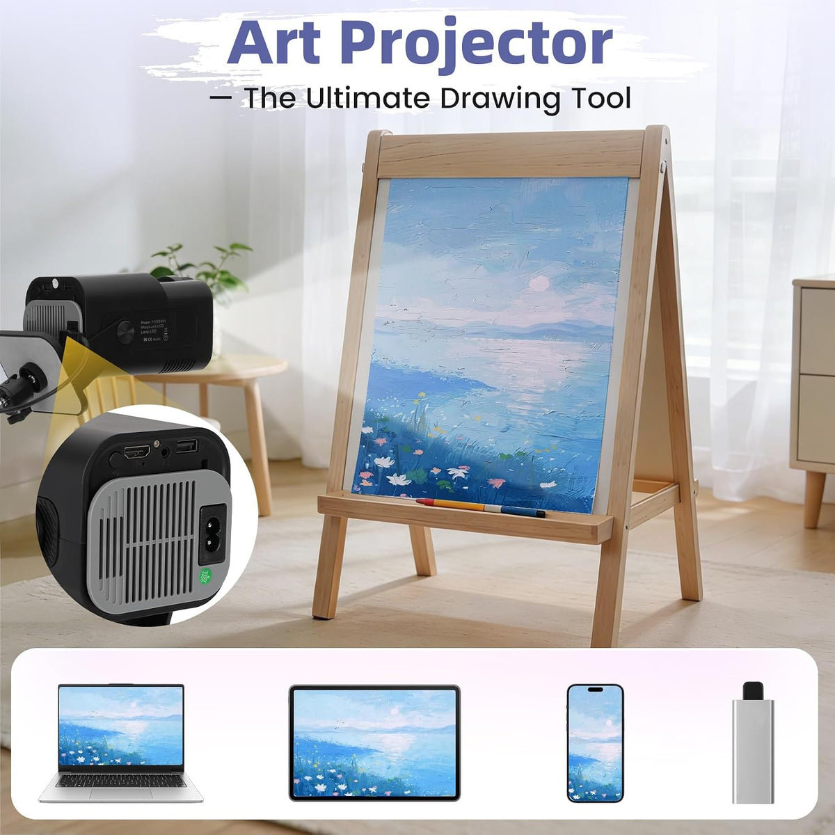 Art Projector for Tracing and Drawing with App, Native 1280P HD Painting Projector for Artists, 8 Pro Tracing Tools for Canvas, Wall Murals, Cake Decorating, Wood Burning & Sketching