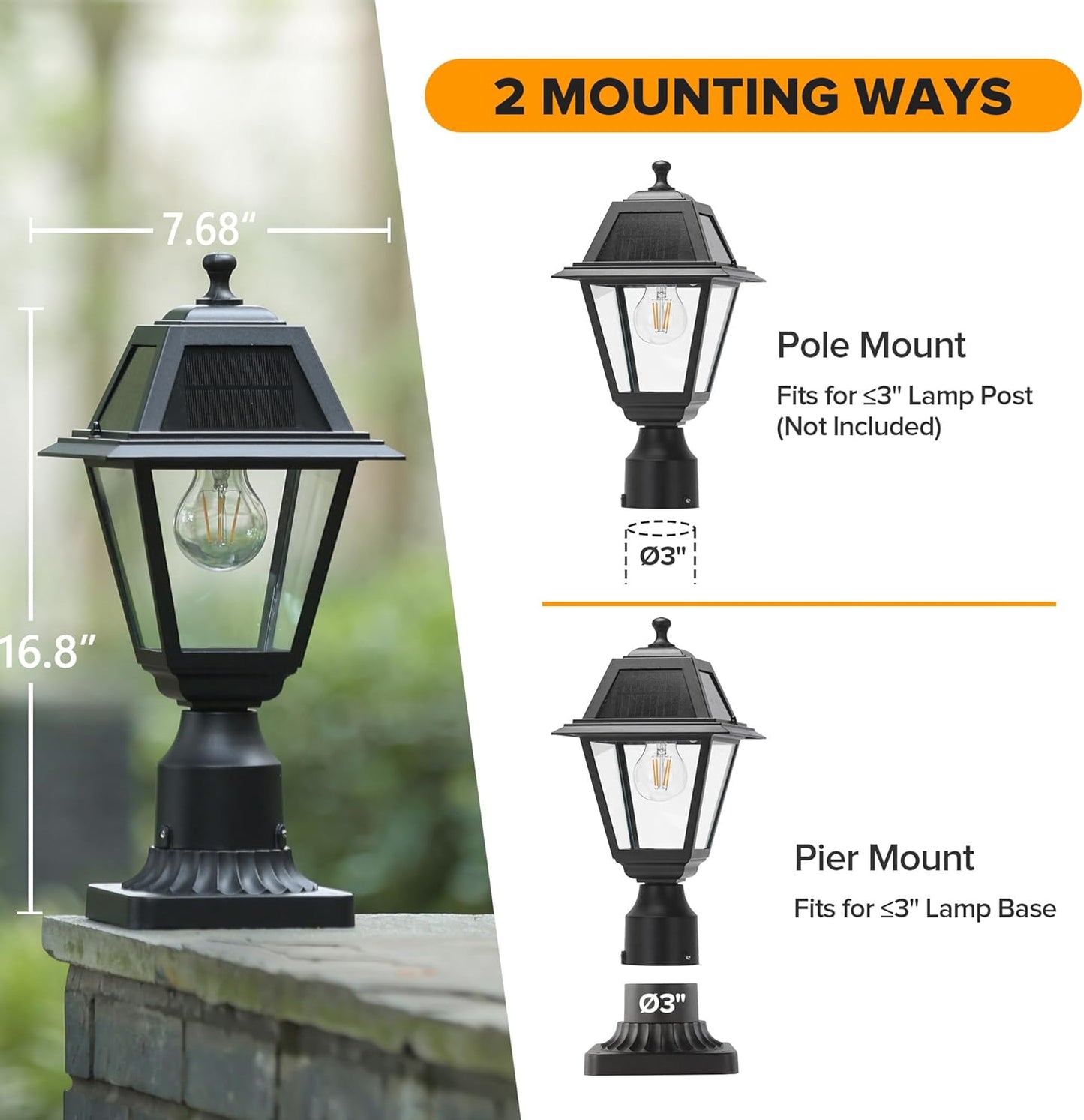 LUTEC Outdoor Solar Post Lights 2 Pack, Aluminum Solar Lamp Post Light with Pier Mount Base 200LM, Exterior Black Solar Powered Post Light Fixtures