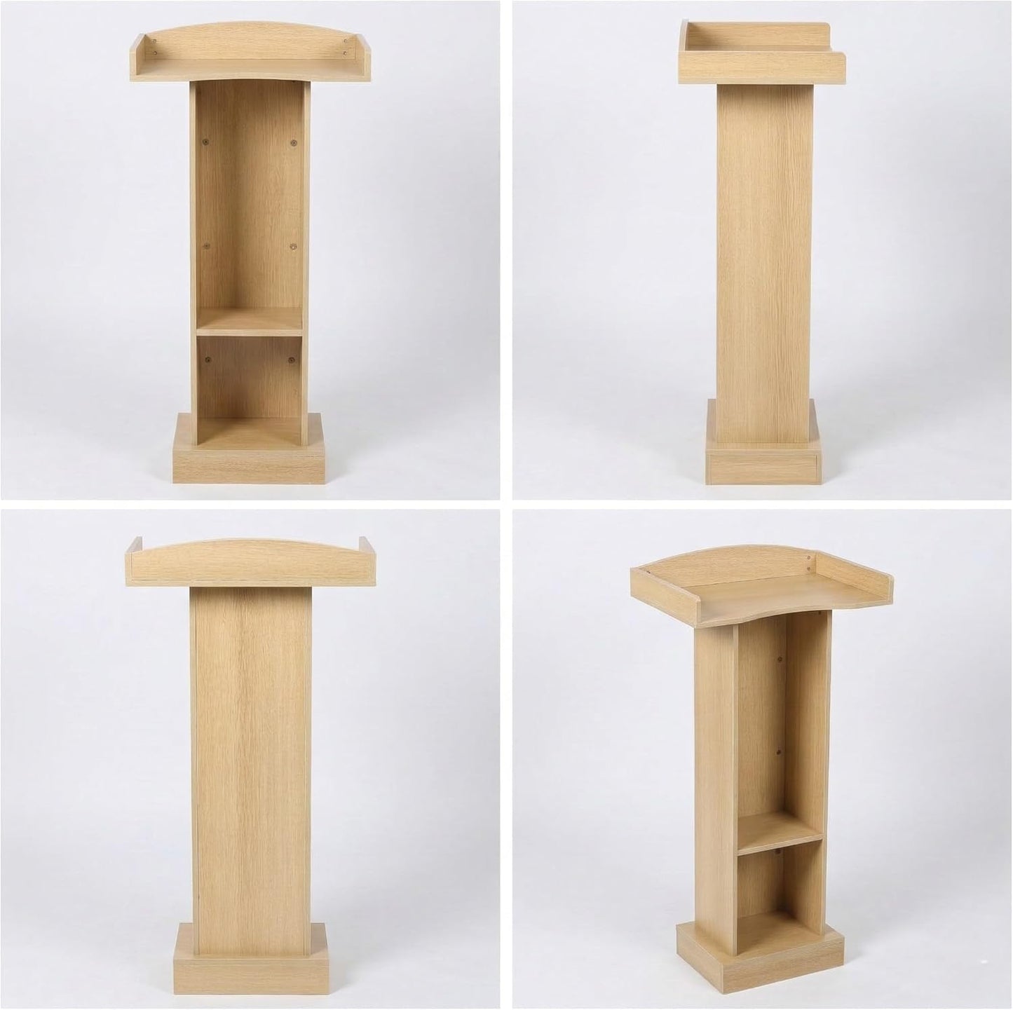 Wooden Podium Stand with Storage Shelves, Oak Color, 47.5" Height, Lectern for Presentations, Church, Classroom, Wedding Speech, Heavy Sturdy Base, 23.6x15.7 Inches Desktop