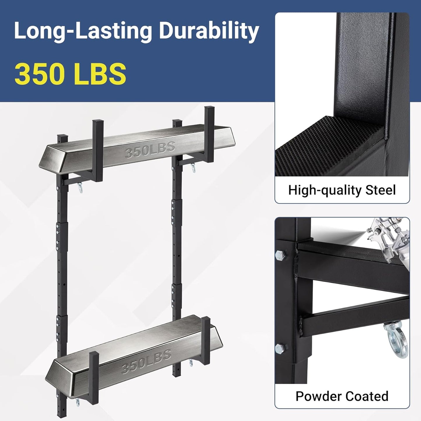 Adjustable Trailer Ladder Rack, Heavy Duty Steel Ladder Rack with 8 Elastic Ropes for Truck, Open and Enclosed Trailer Side Wall Mount, Indoor/Outdoor Storage Rack 350 LBS Capacity