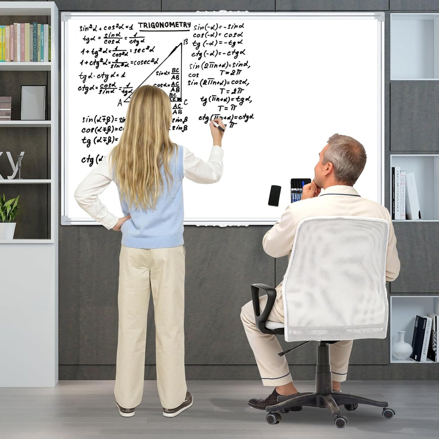 Magnetic Dry Erase Board 60x40 Inches, Foldable Whiteboard with Silver Frame for Classroom, Office and Home - 5x3.5 Ft, Non-Glare Surface, Full Magnetic Accessory Kit Included White 60"X40"