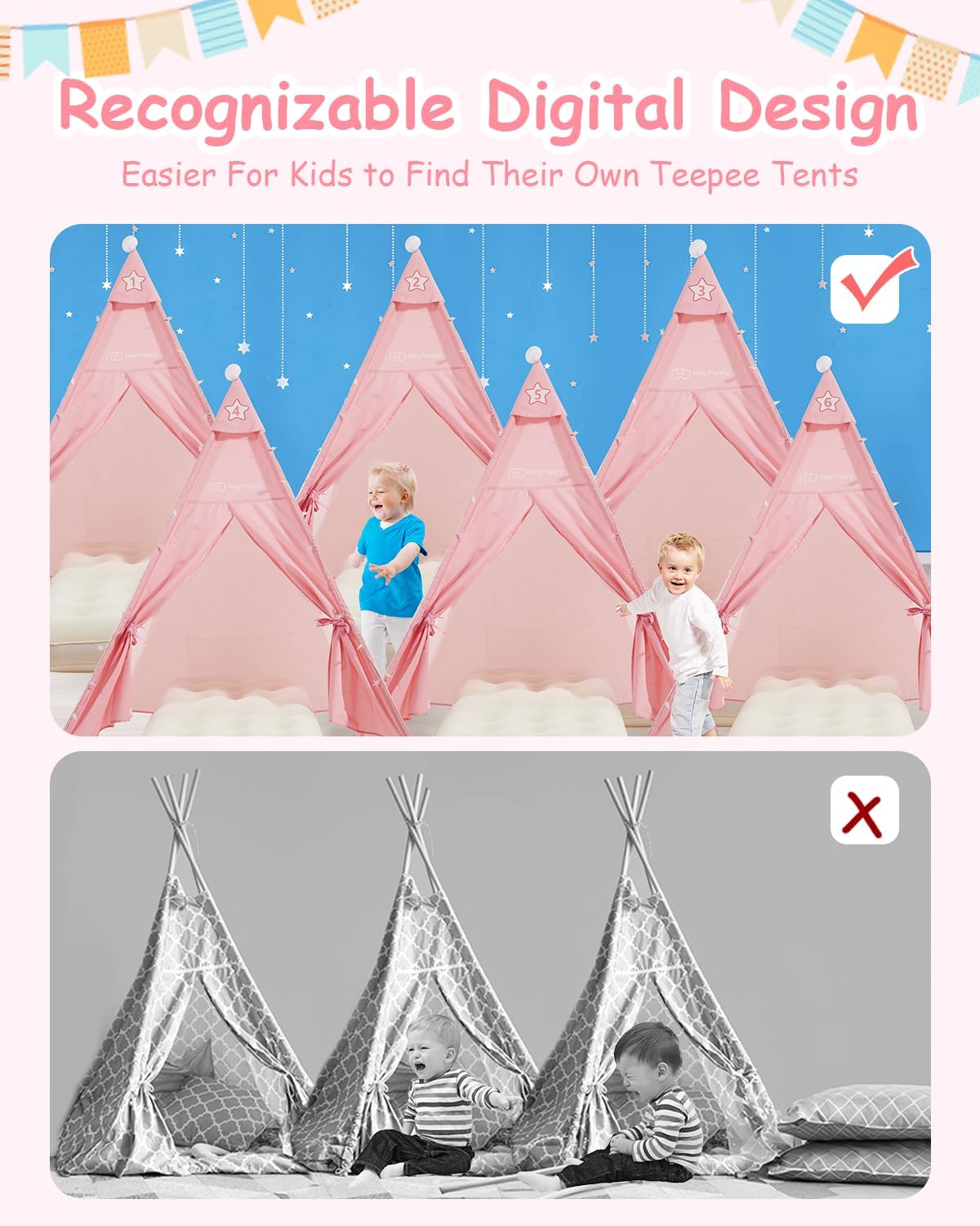 6 Pack Teepee Tent for Kids Slumber Party Sleepover Tents for Girls Party with Inflatable Airbed String Light Pump Supplies Age 6 7 8 9 10 11 12+