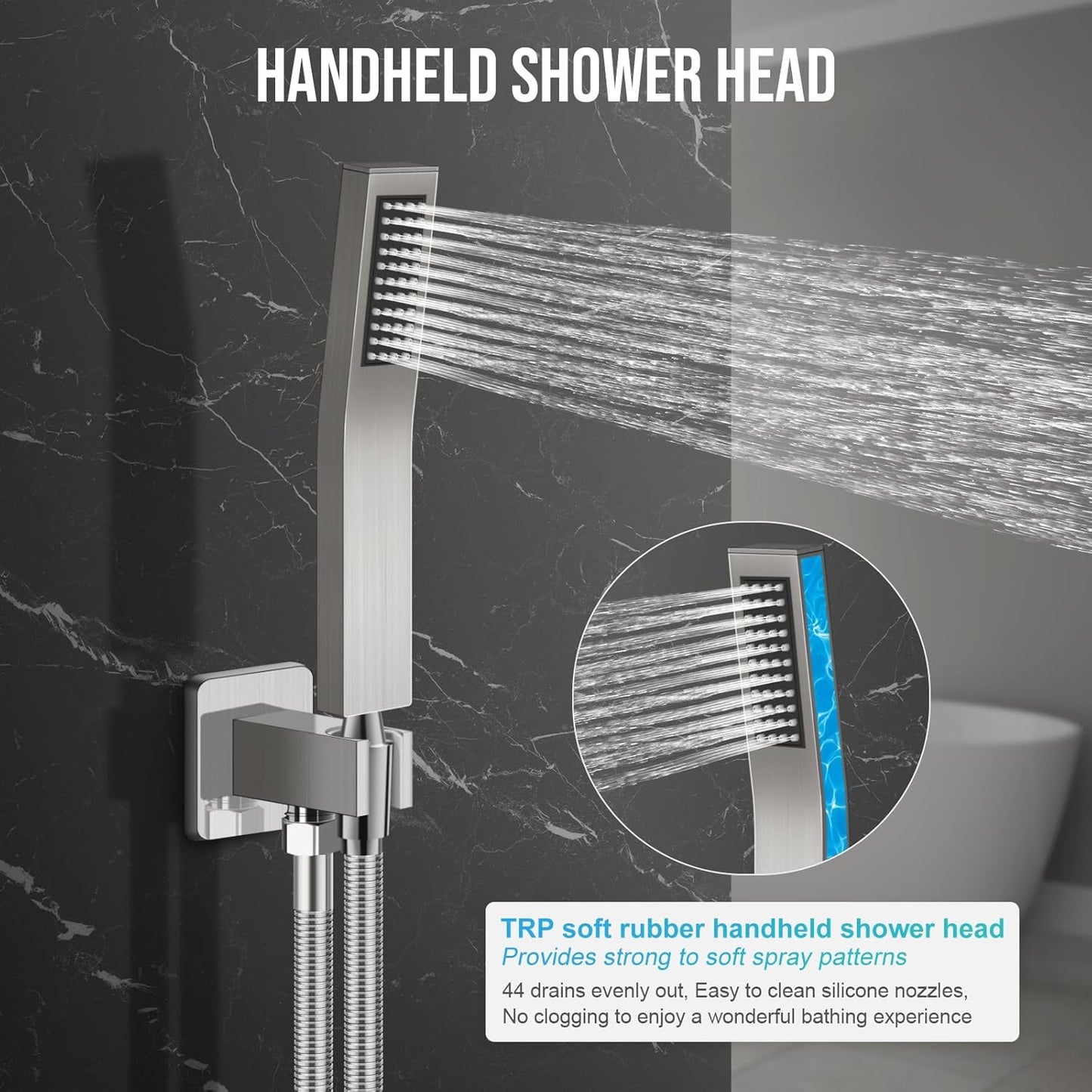 Baetuy 8 Inch Shower Faucet Set, Rainfall Shower System with High Pressure Handheld Shower Head and Square Fixed Shower Head,Spray Wall Mounted