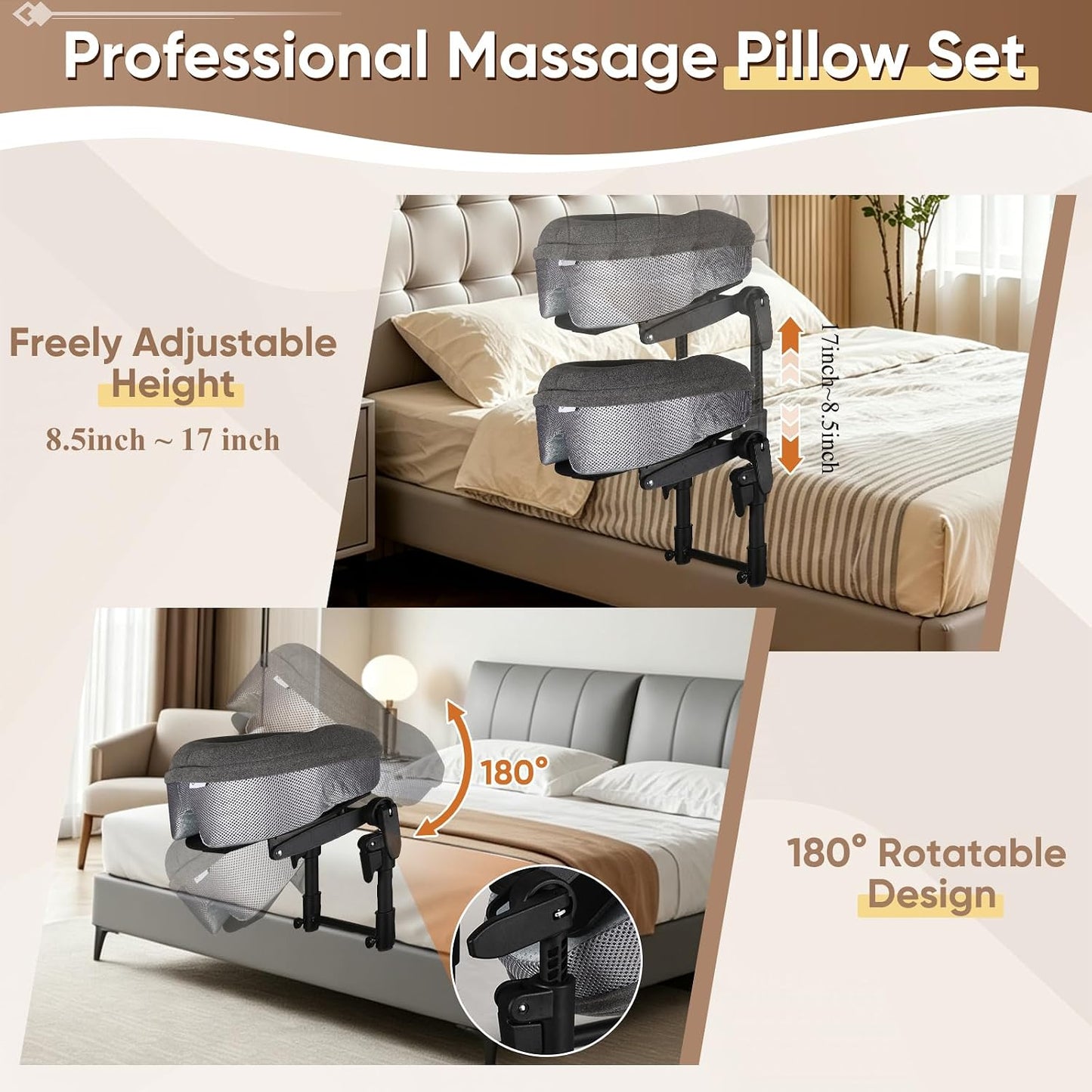 HVDI Massage Headrest for Bed, Height-Adjustable Bed Massage Head Holder, Home Massage Kit, Face Down Pillow After Eye Surgery, Includes Headrest, Chest Cushion, and Armrest Pads