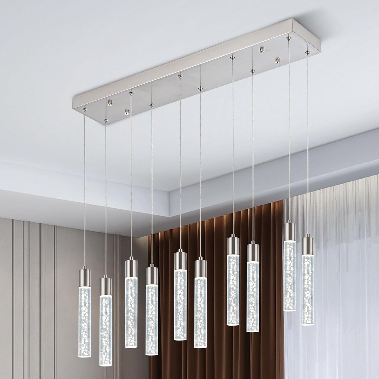 Modern 10-Light Pendant Chandelier – LED Kitchen Island Lighting, Dimmable Ceiling Fixture