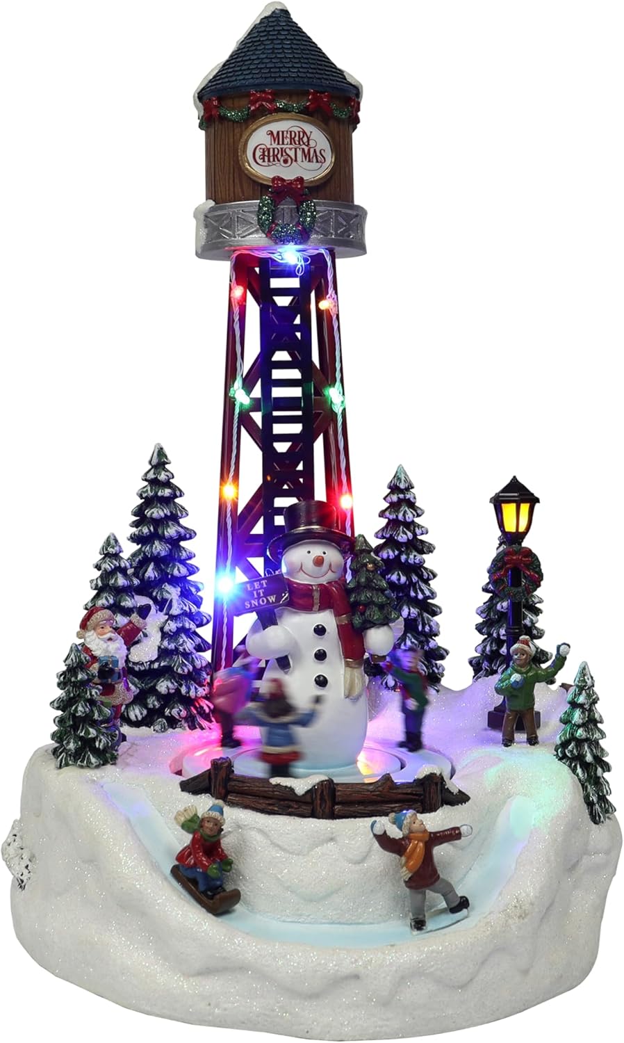 MOMENTS IN TIME Christmas Village 14H Polyresin LED Lighted Water Tower with Animated Scene (Adapter Included)