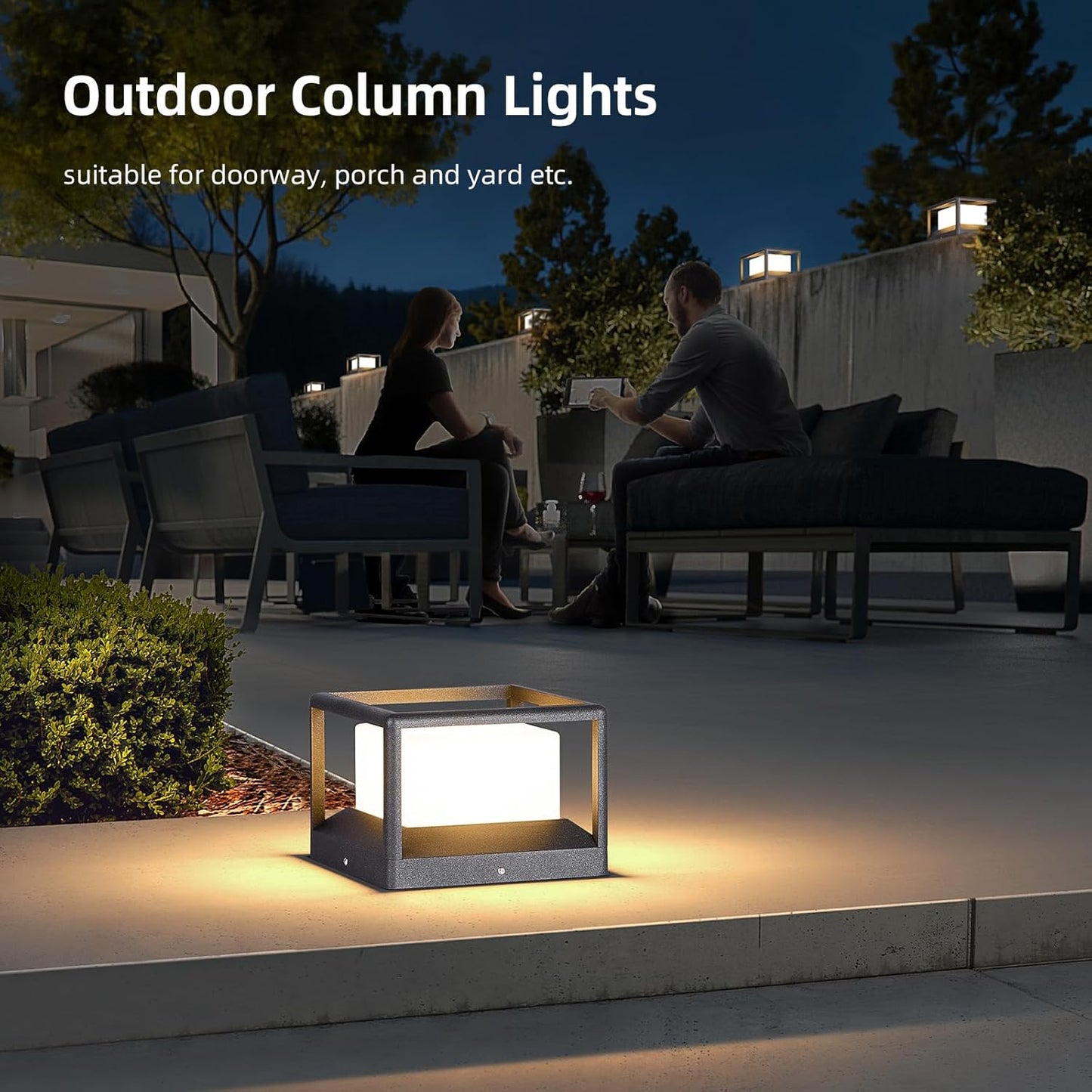 PAKEDANDUN Outdoor Column Light, Modern Post Light Medium Size Fence Deck Cap Light High Voltage IP65 Waterproof Lantern 3000K Luxury Post Pillar