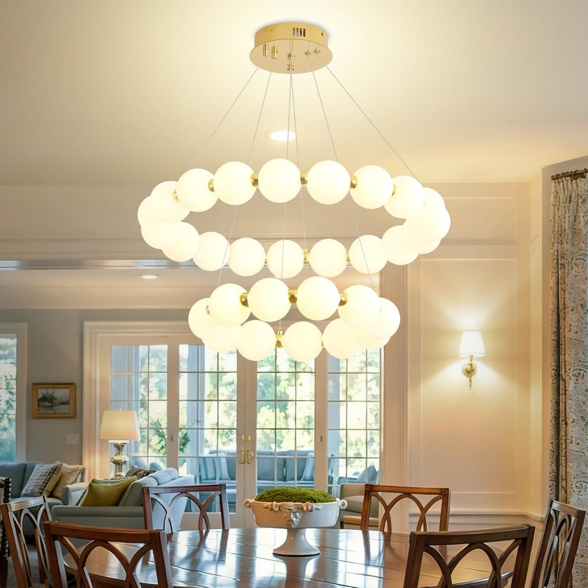 Modern Ring Chandeliers 2 Rings Bubble Chandelier Round Pendant Light Gold