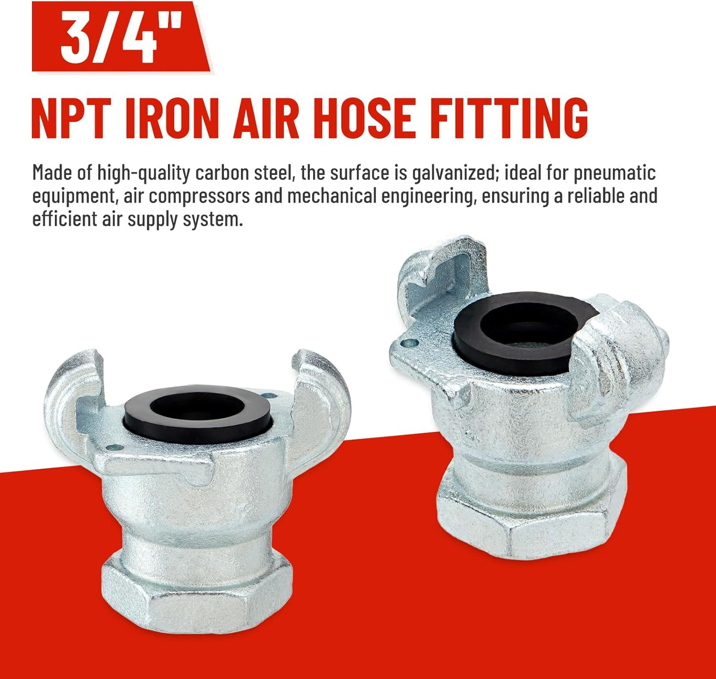 3/4 Inch x 100 FT Red Jackhammer Air Hose with Male NPT Nipple and Female NPT Air Hose Fitting, Air Tools