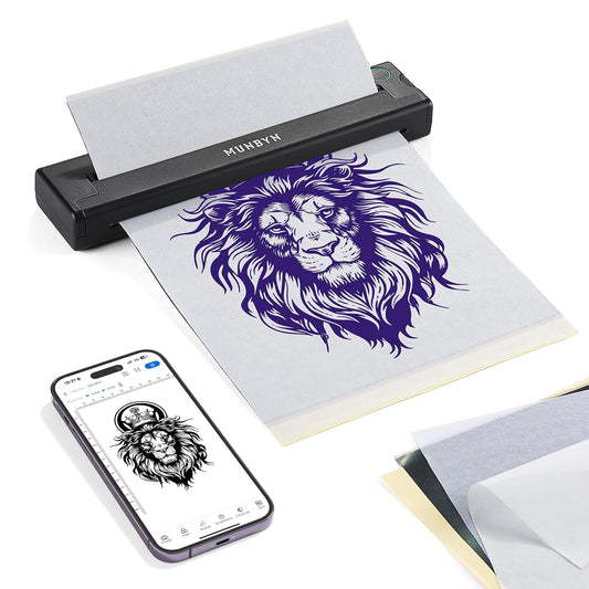 MUNBYN Tattoo Stencil Printer ITP05, Wireless Thermal Tattoo Printer with 10 Transfer Papers, Compatible with Android and iOS Phone/Tablet & PC,