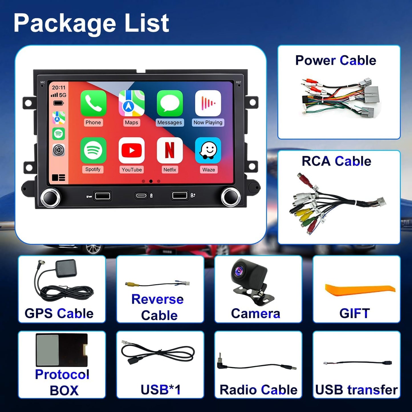 Car Radio for Ford F150 F-150 2004-2008, F250/F350 2006-2016, Mustang 2005-2009, E150/E250/E350 2009-2014, Expedition Explorer 7 Inch Touchscreen Stereo, Wireless CarPlay Android Auto GPS BT FM Camera